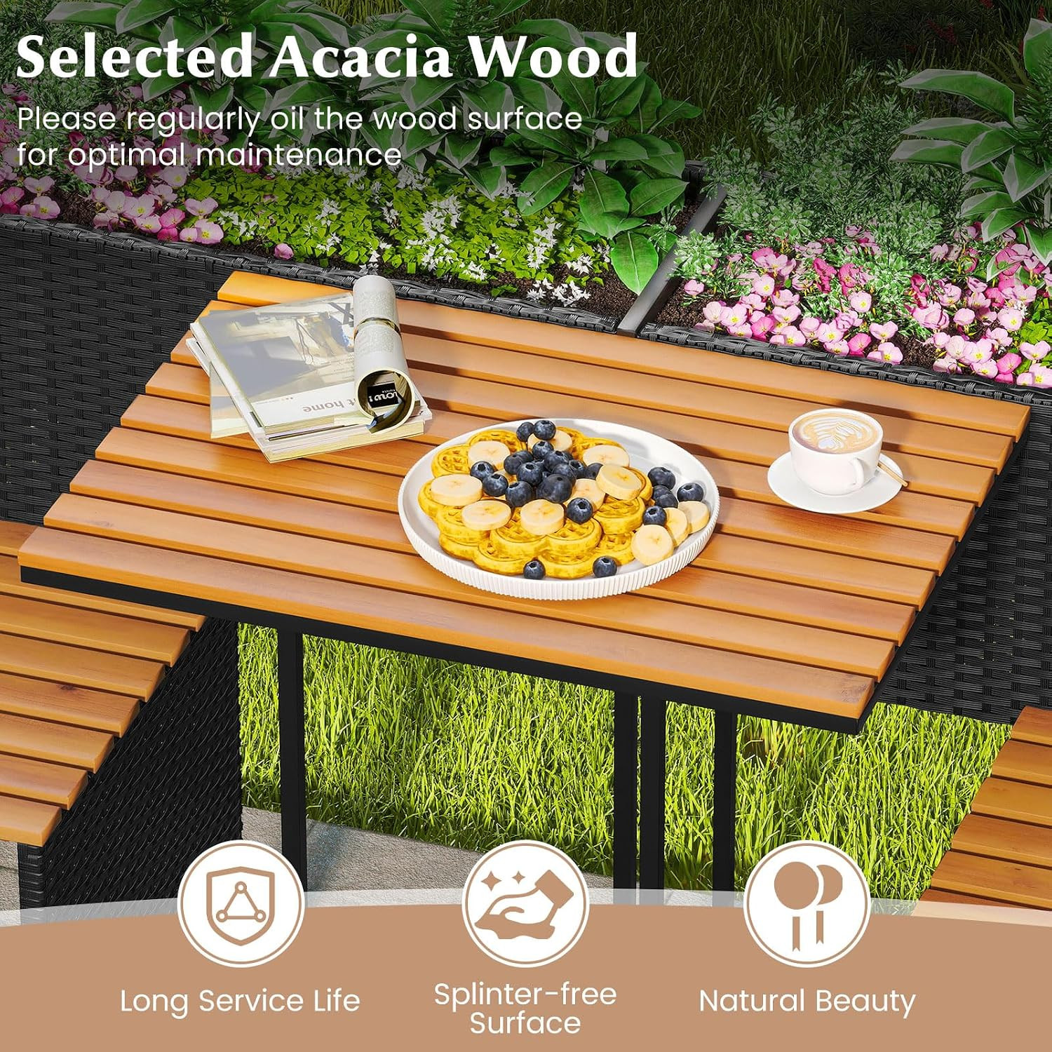 RELAX4LIFE Patio Furniture Set with Raised Garden Bed, Wicker Rattan Elevated Pl