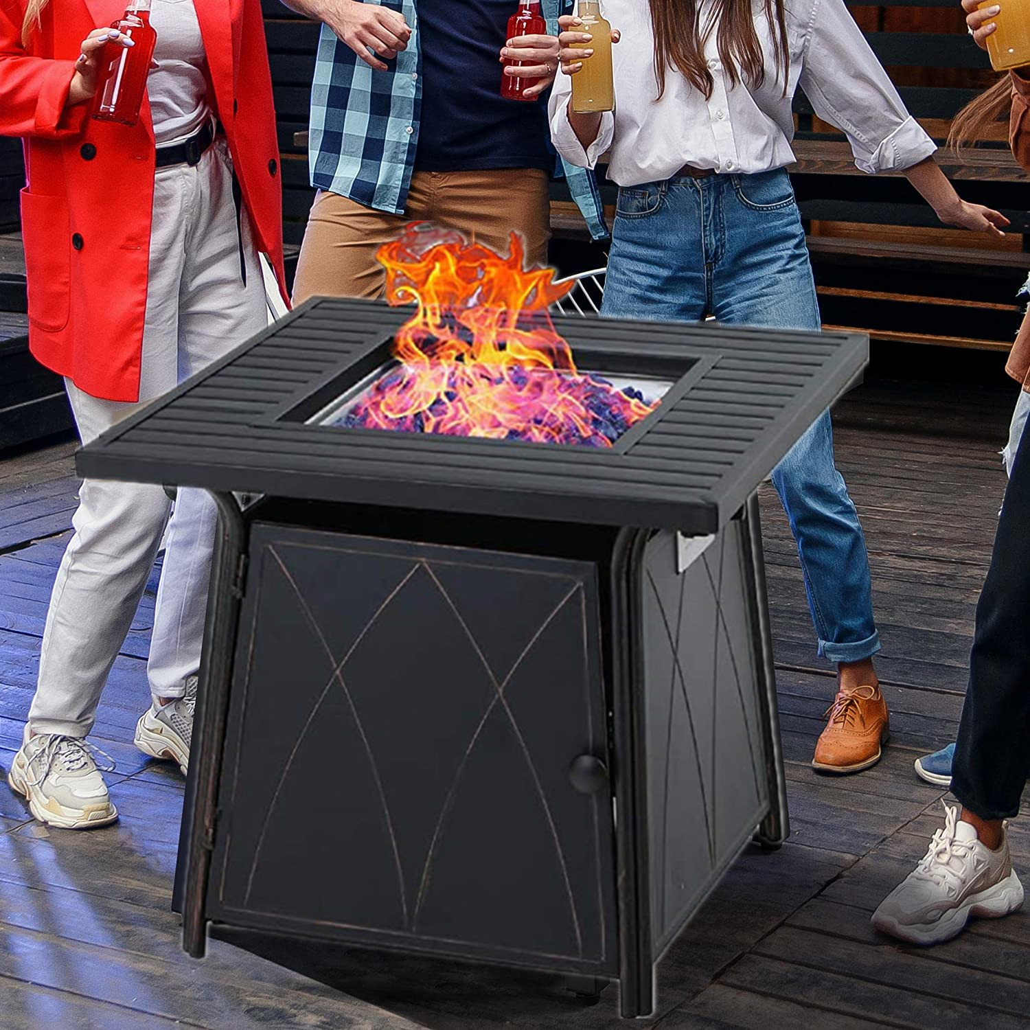 Propane Fire Pit Table Outdoor Gas Fire Pit Table Lid Sofa Chair Set Fireplace