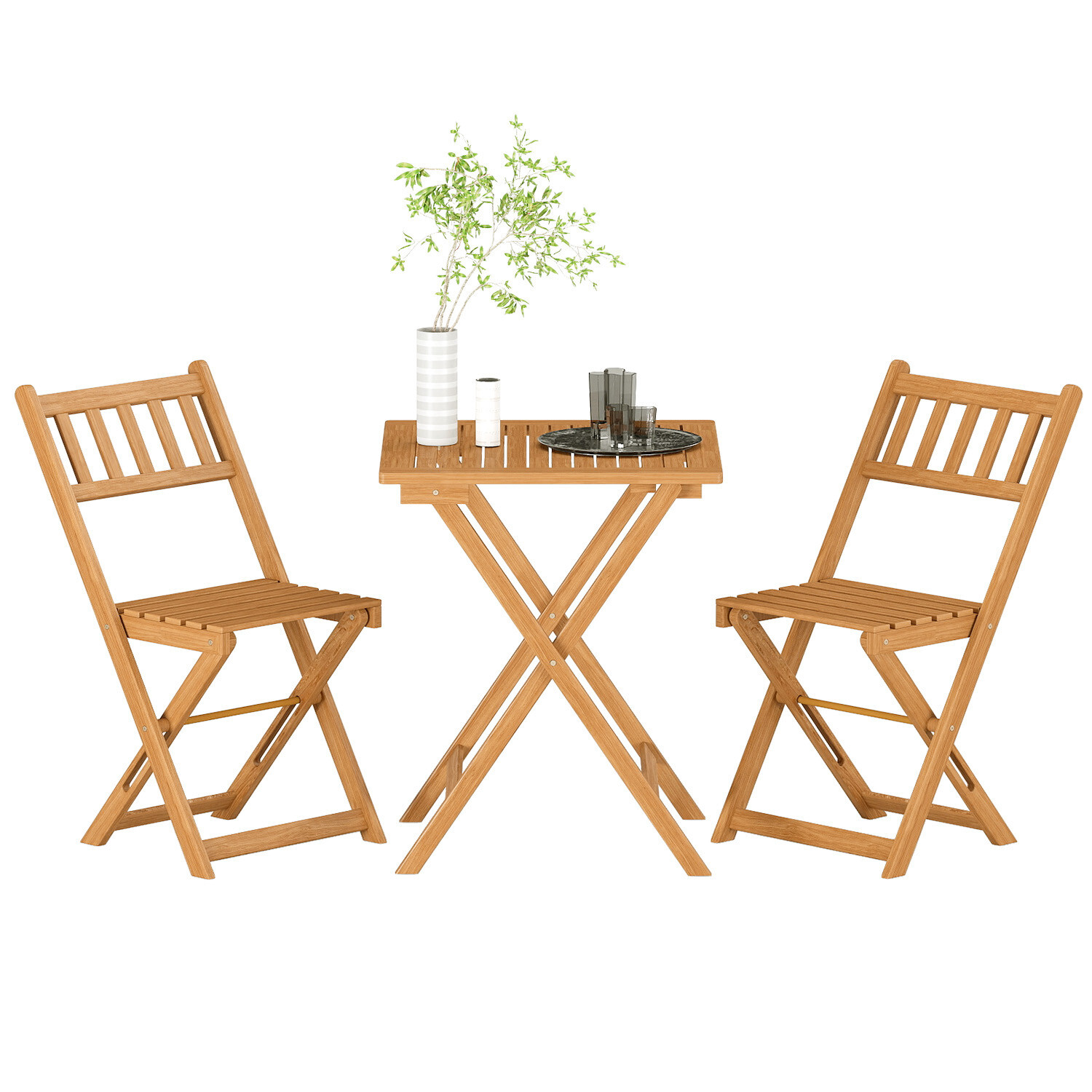 Outdoor Patio Furniture Set Bistro Table and Chairs Set of 2 Acacia Wood Bistro