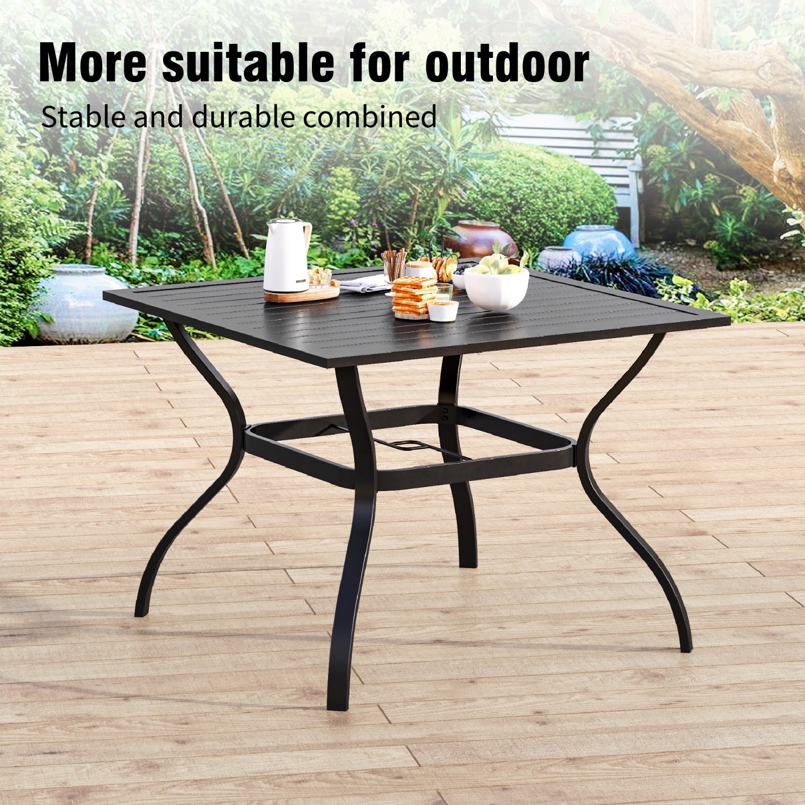 5PCS Outdoor Patio Dining Set Square Table with Umbrella Hole for Yard Lawn Deck
