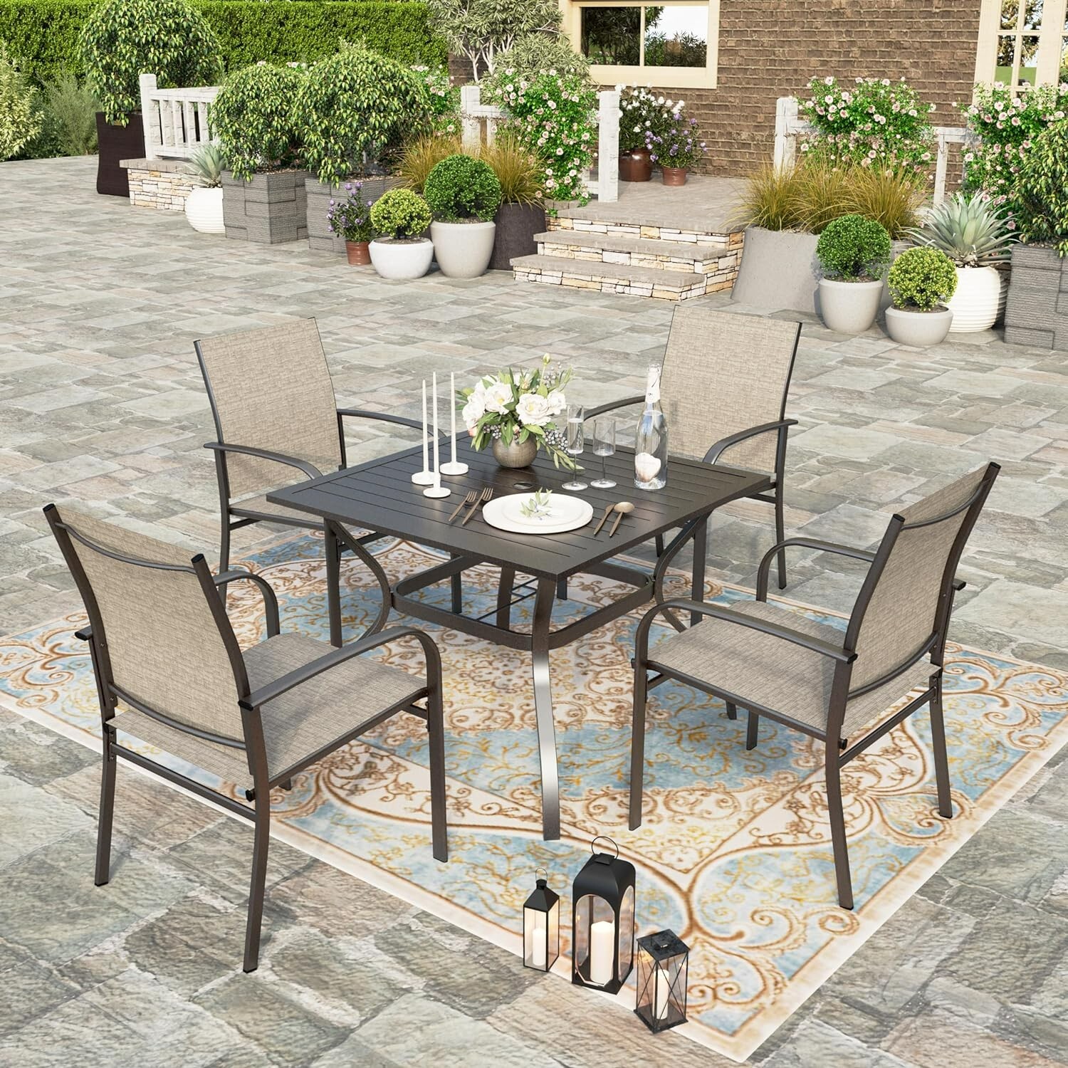 5 Piece Patio Dining Set Outdoor Table and Chairs Set of 4 for Garden Backyard