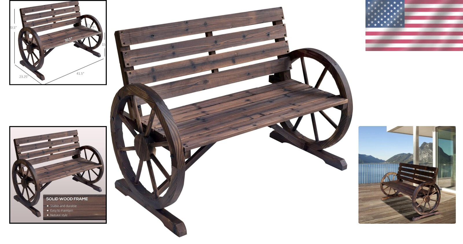 Sturdy Rustic Wooden Patio Bench – 2-Person Capacity and Weather-Resistant