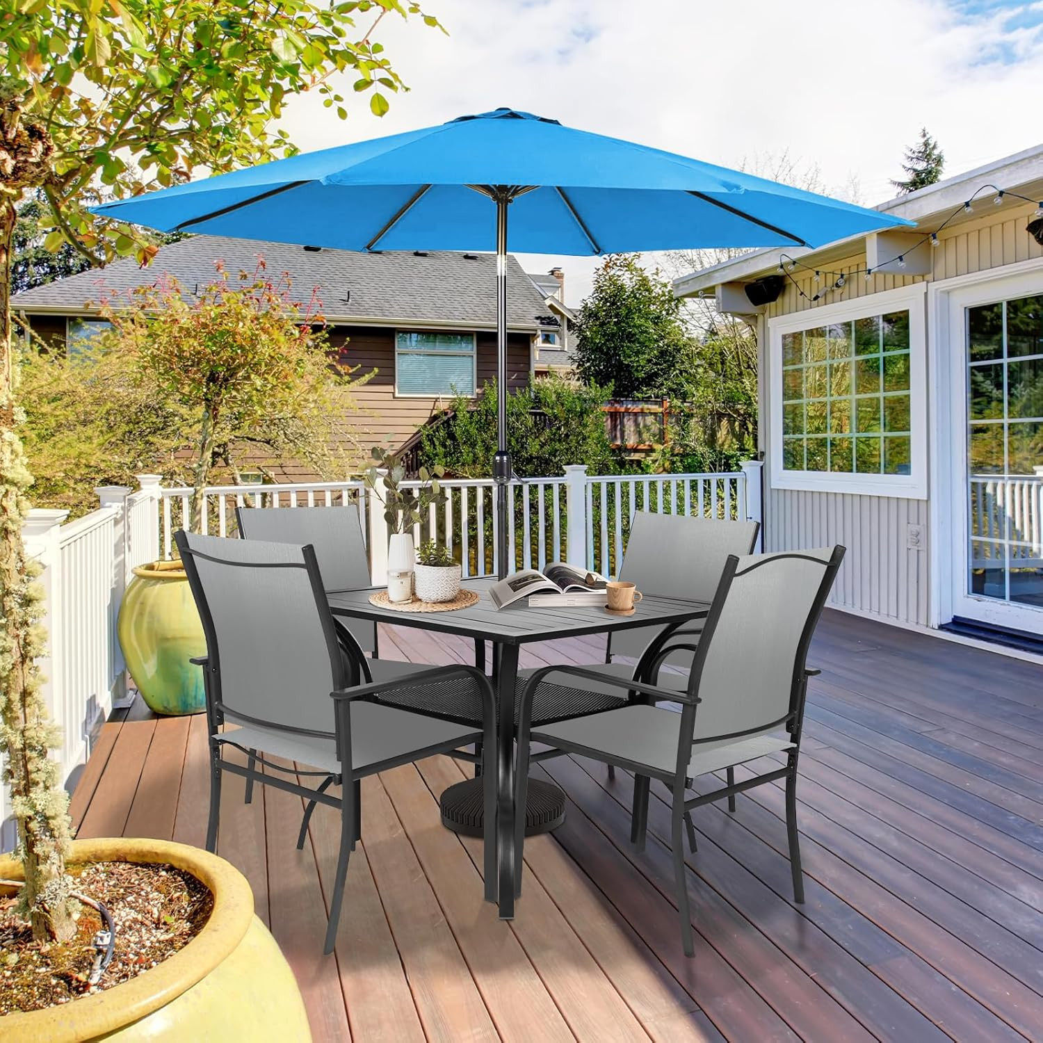 SUNCROWN 6 – Piece Outdoor Dining Set, Patio Furniture Set with 4 Textilene Dinn