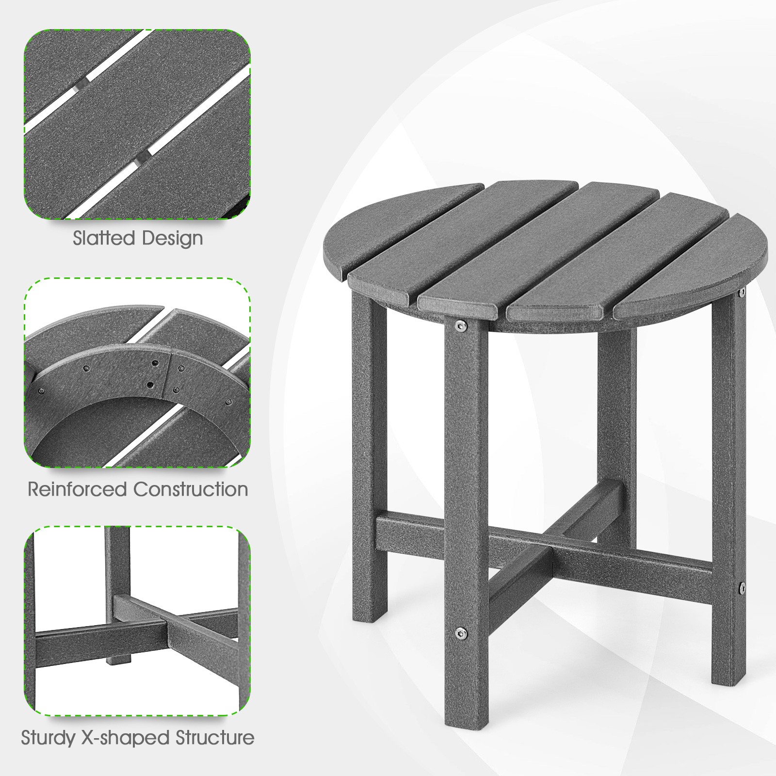 2PCS 18″ Patio Adirondack Side Table Weather Resistant HDPE Garden Grey