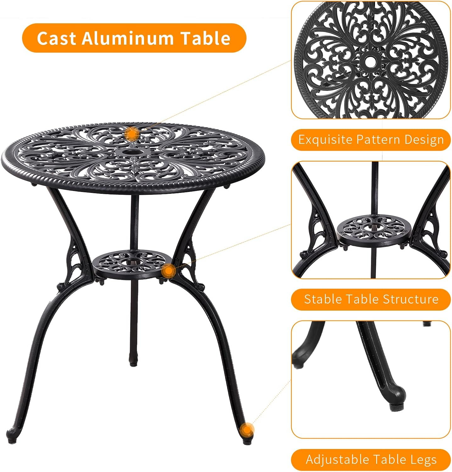 3 Pieces Bistro Sets Cast Aluminum Outdoor Bistro Set, Patio Bistro Sets with Um