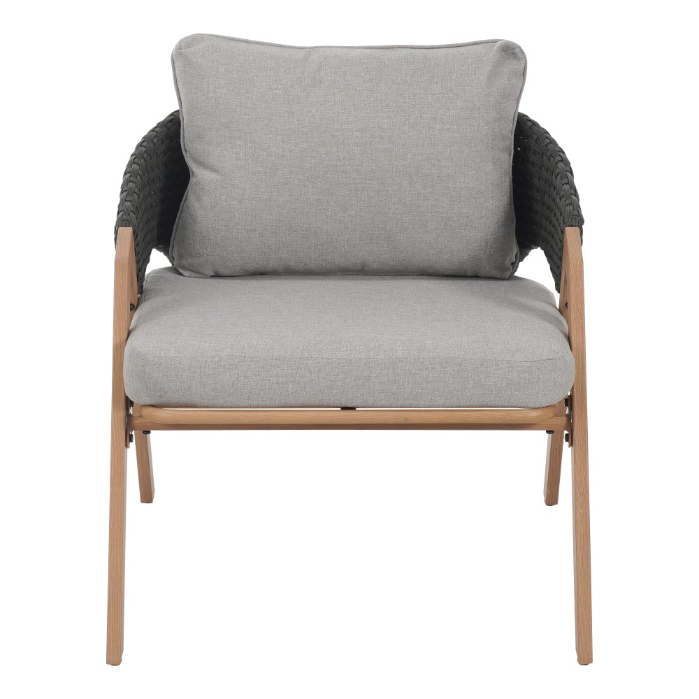 Outdoor Rattan Patio Chair Set of 2 Grey Teak Metal Frame Water Resistant