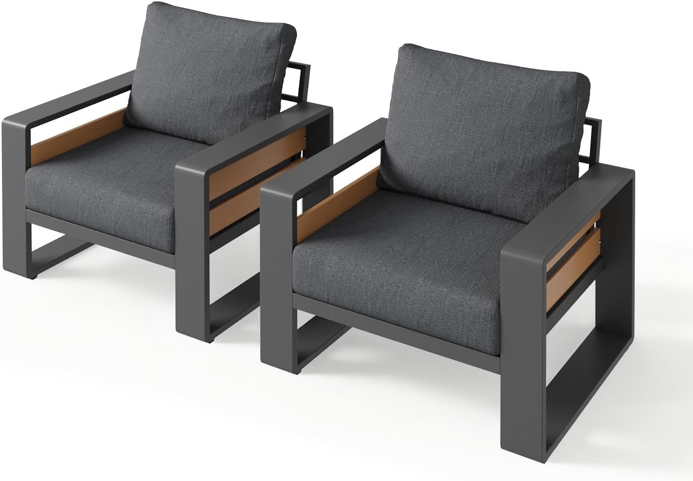 Wood-Texture Patio Conversation Set Aluminum Outdoor Furniture Set for Backyard