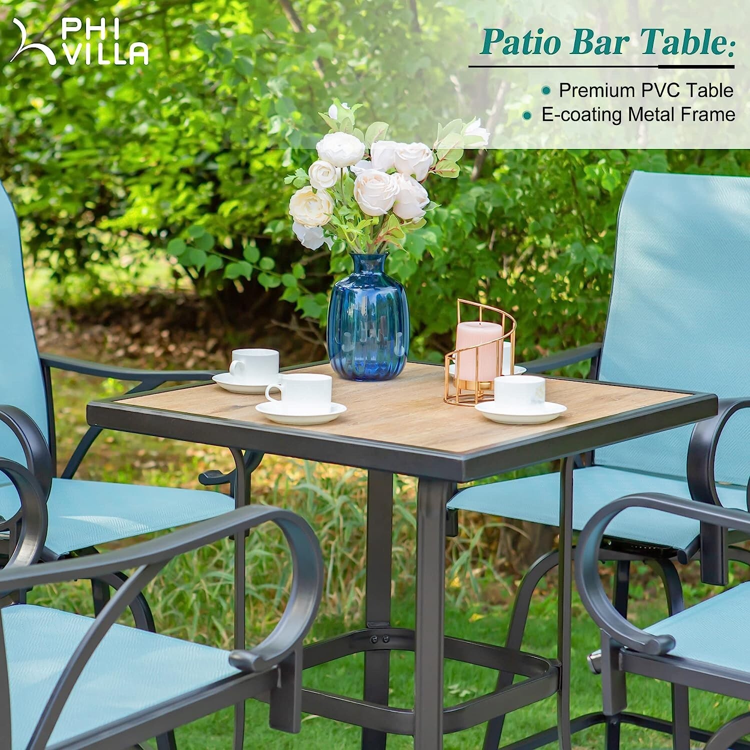 5 Pcs Patio Bar Table Chair Set Swivel Bar Height Chair Bar Stools Outdoor Table