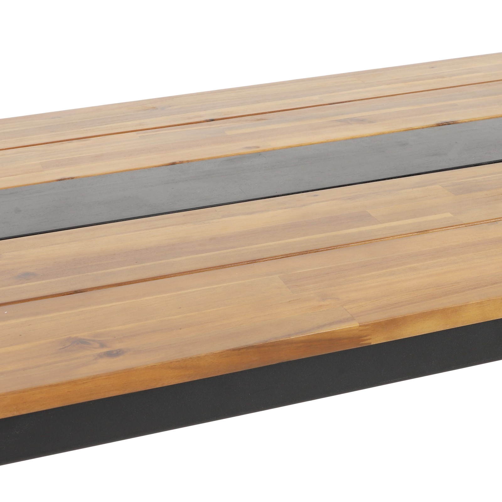 Dining table, with a top made of acacia wood and a black panel in the middle