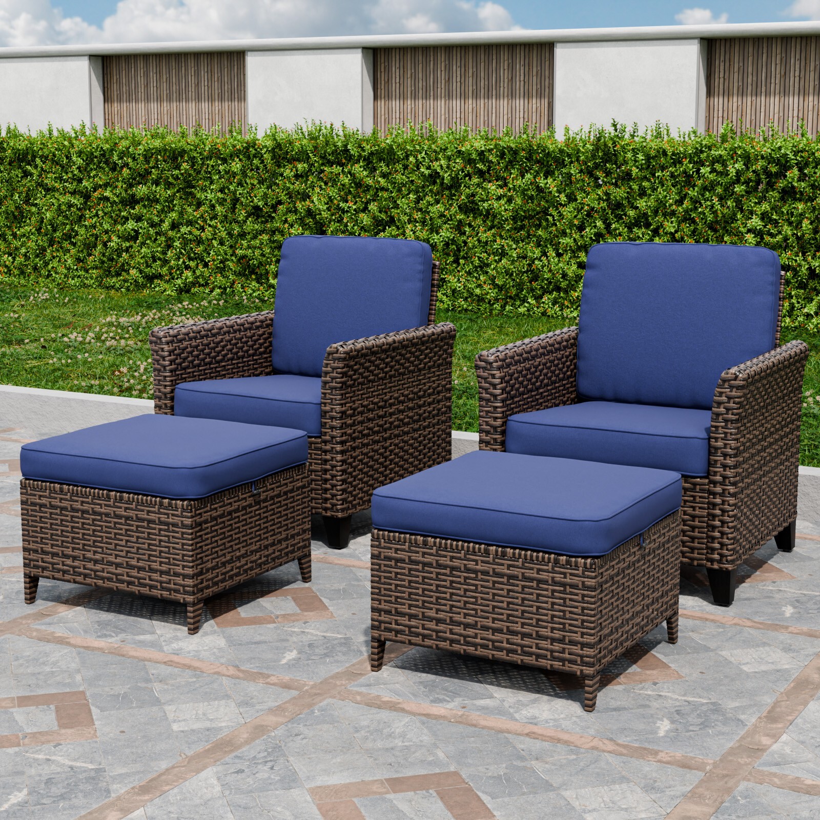 EAGLE PEAK Ocean Vista 4PCS Wicker Outdoor Patio Chairs and Ottomans