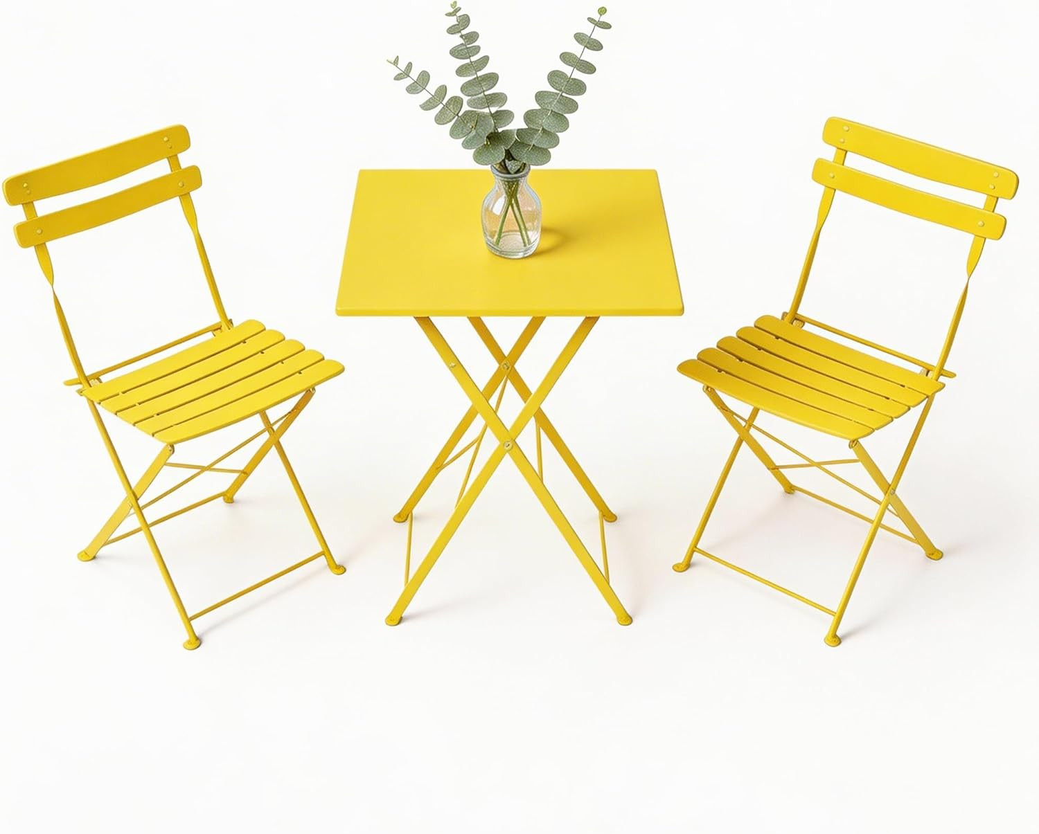 Compact 3-Piece Yellow Patio Bistro Set with Folding Chairs for Small Spaces