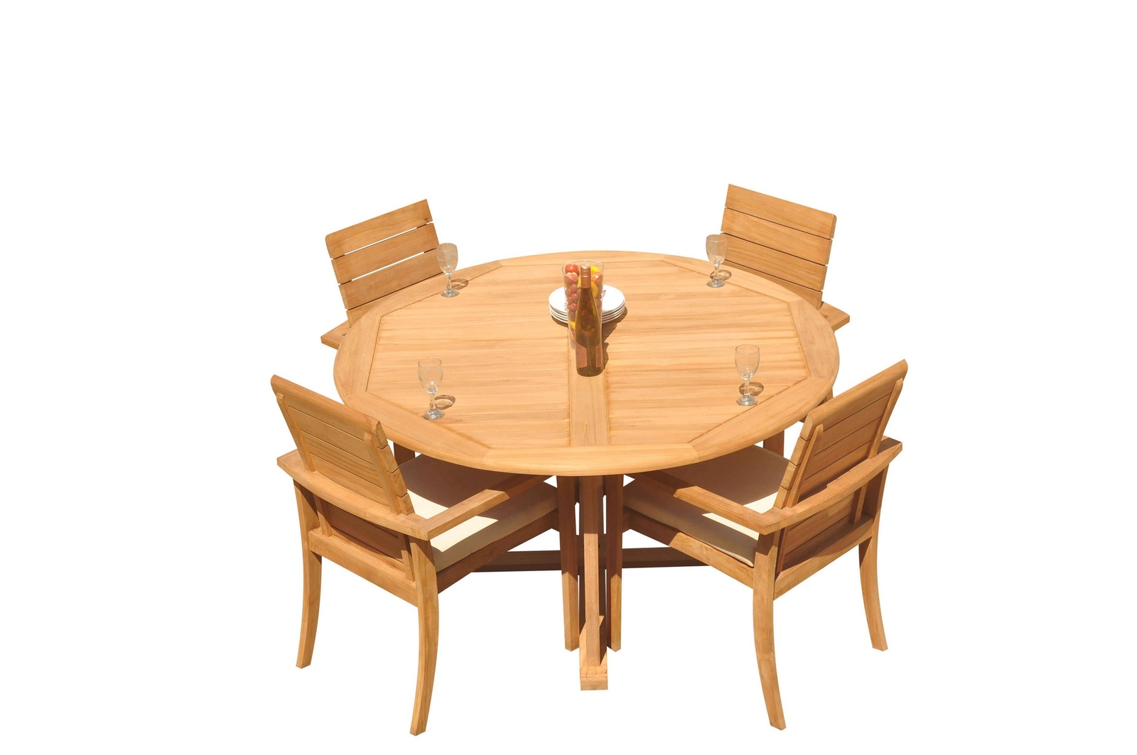 A-Grade Teak 5pc Dining 60″ Round Table 4 Algrave Stacking Arm Chairs Set Patio