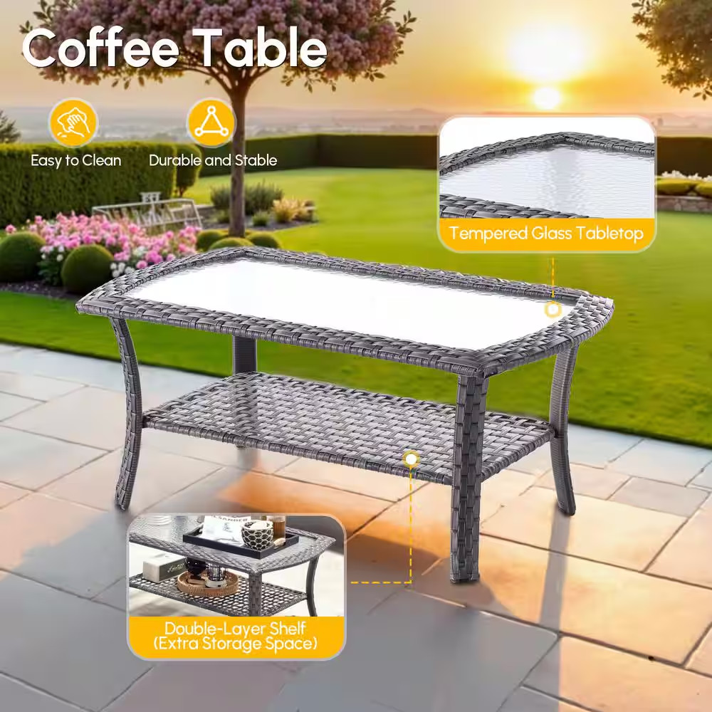 Venice Gray 4-Piece Wicker Modern Outdoor Patio Conversation Sofa Seating Set wi