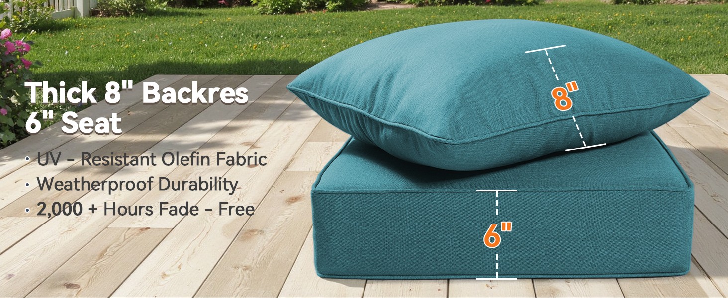 Outdoor Chair Cushions for Patio Furniture – 1 Pack Outside High Back Thick