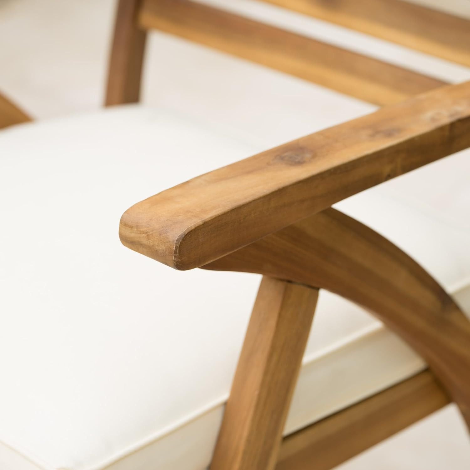 Hermosa Outdoor Acacia Wood Arm Chairs, 2-Pcs Set, Teak Finish / Cream