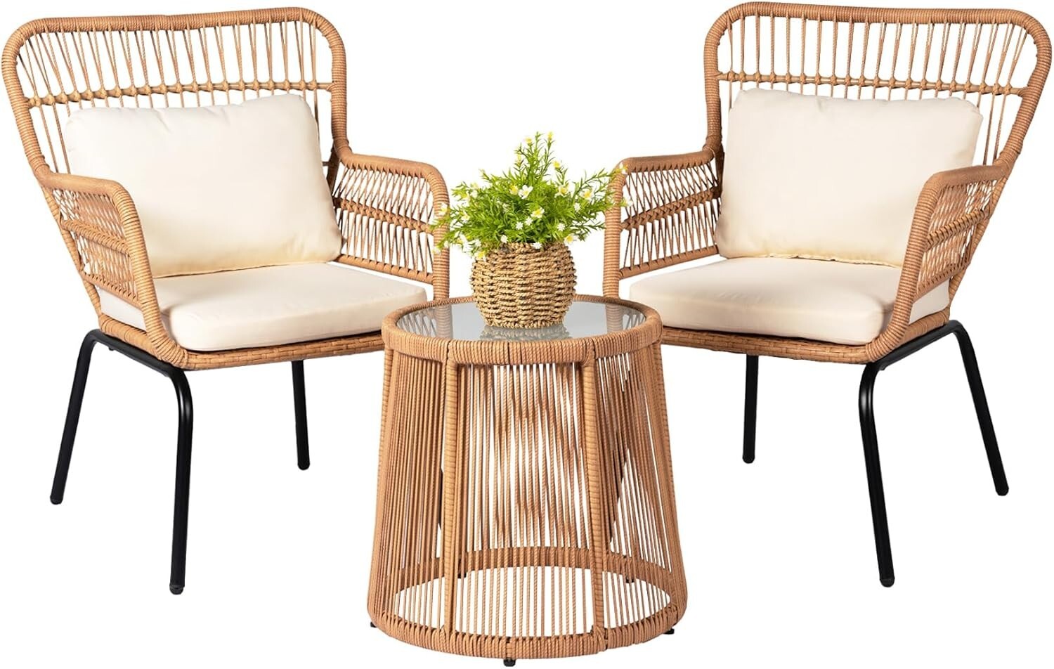 3pc Outdoor Wicker Furniture Bistro Set Rattan Patio Chairs for Balcony