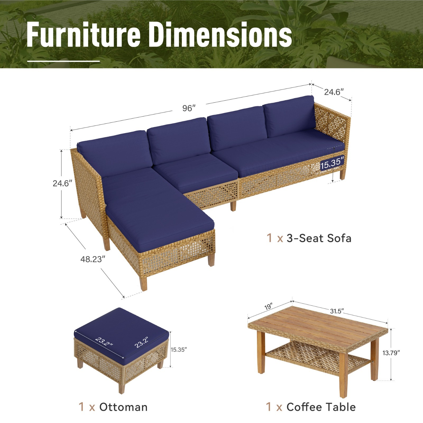 Outdoor Furniture PE Rattan Patio Sofa Set Sectional Patio Conversation Sofa Set