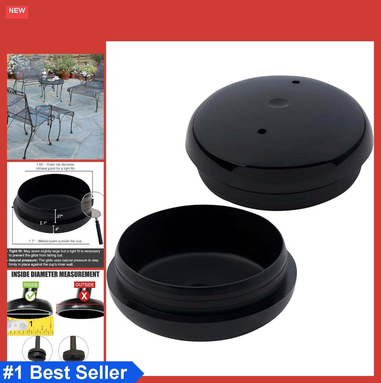 Wrought Iron Furniture Feet Caps Round 1-1/2 Inch Plastic Patio Floor