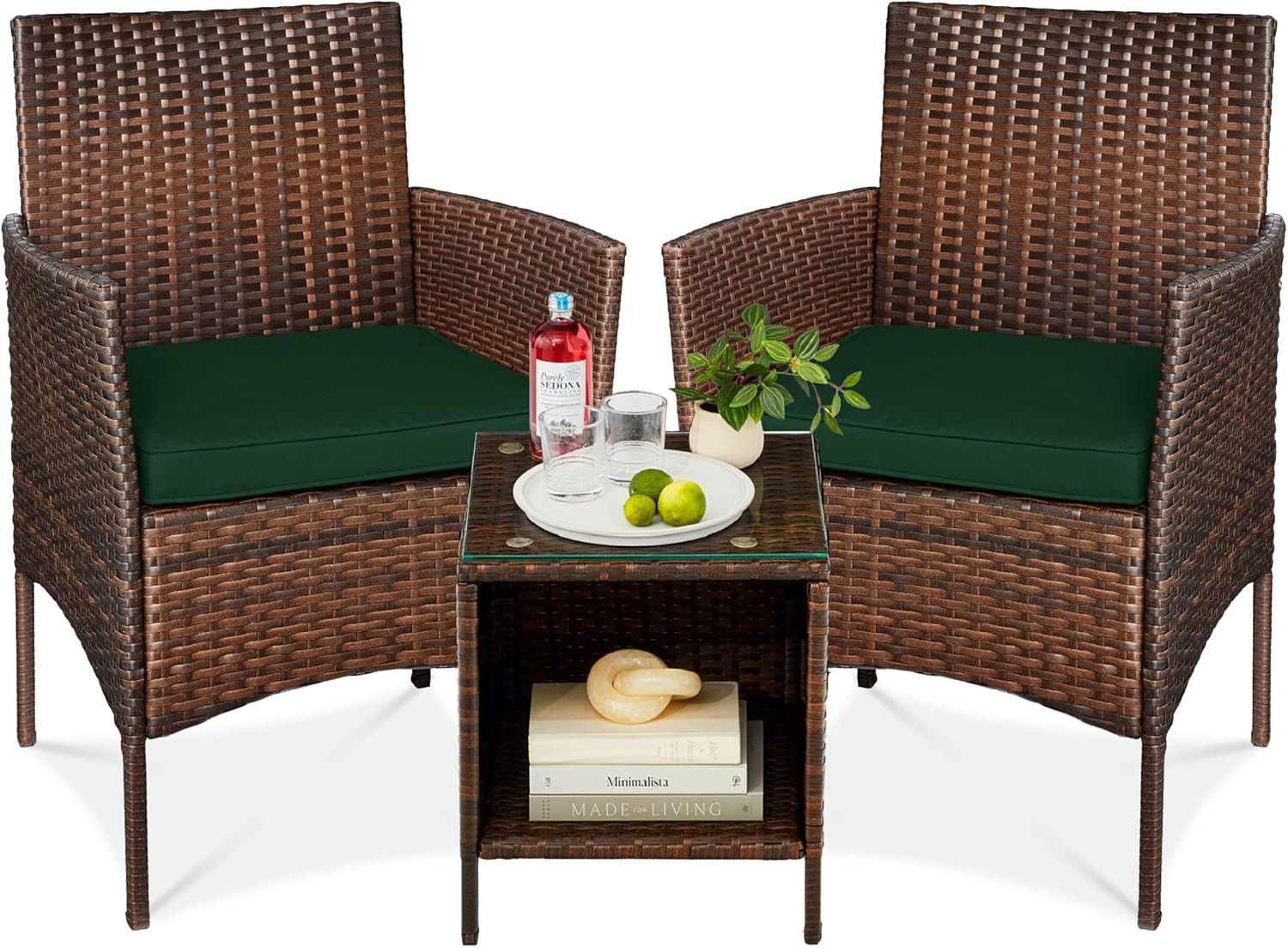 Chic 3-Piece Wicker Bistro Set for Outdoor Spaces – Brown & Green