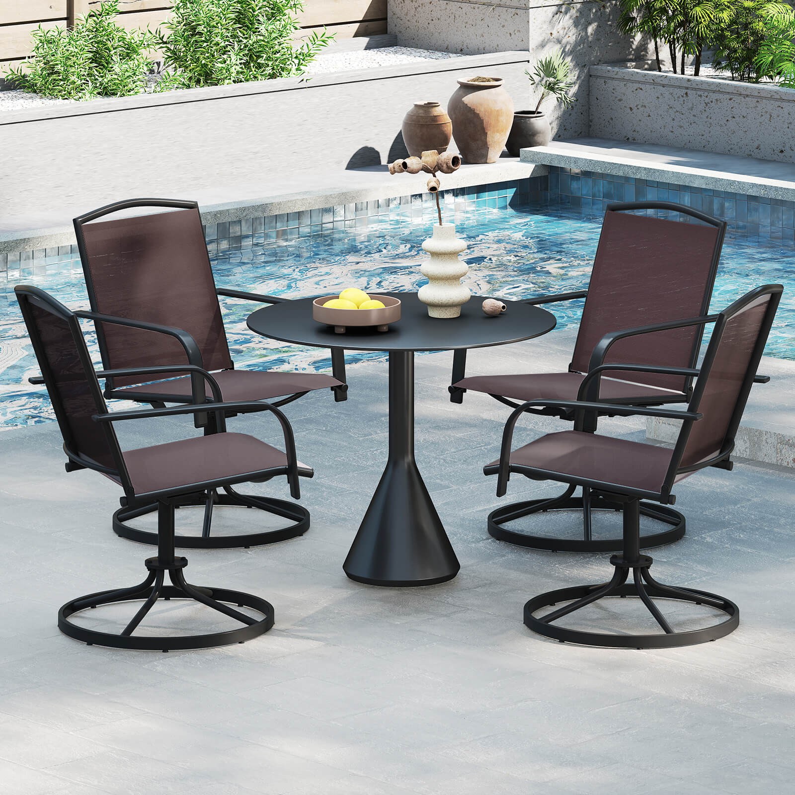 Patio Swivel Chairs 2PCS w/ High Back & Round Metal Base for Backyard