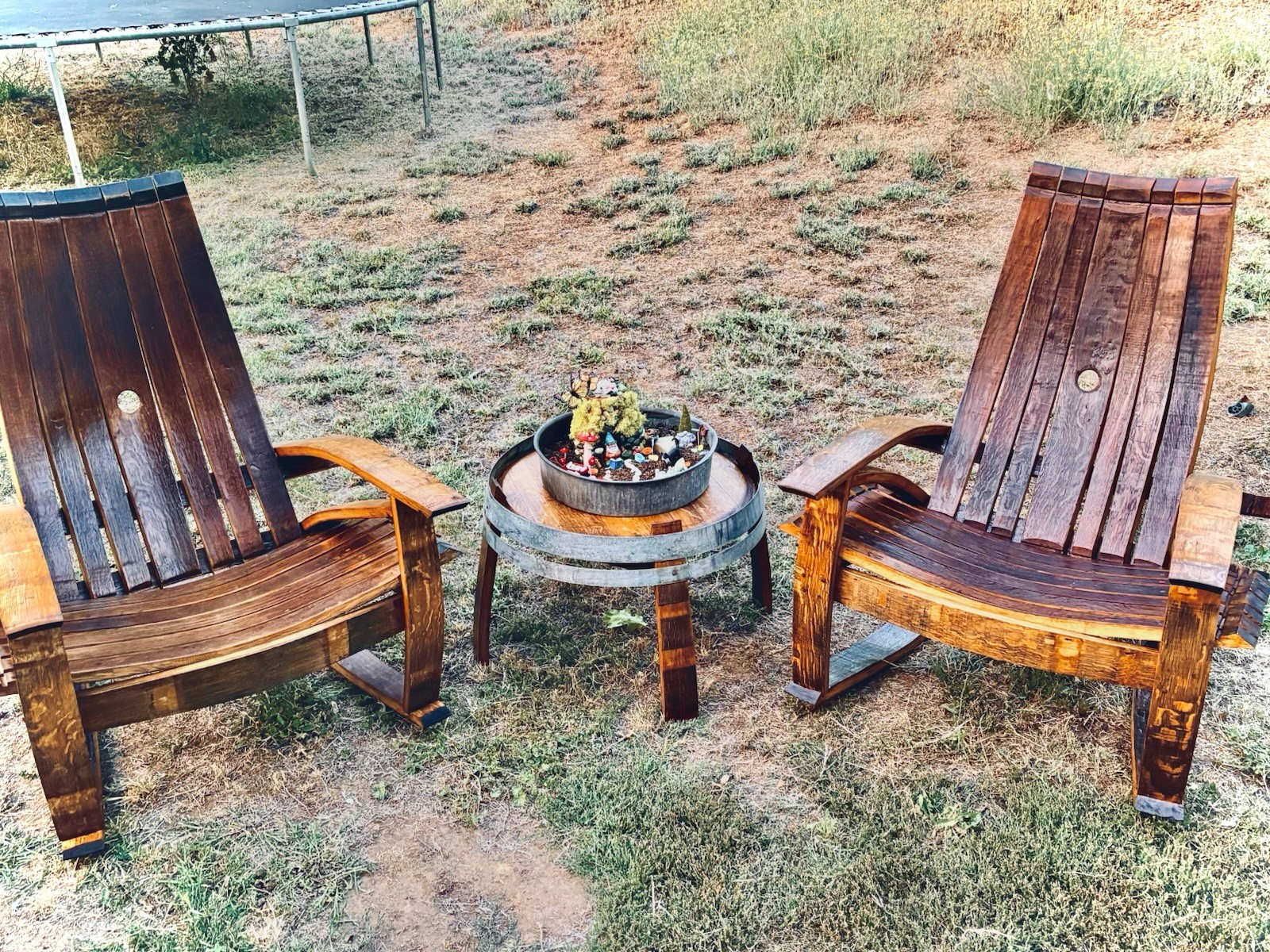 Reclaimed Napa Valley Wine Barrel Outdoor Patio Set Two Rocking Chairs And Table