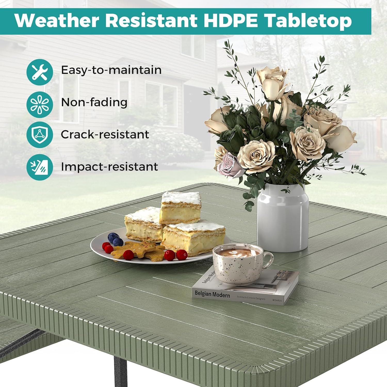 Giantex Picnic Table Bench Set for 4-8 People, 34″ Outdoor Square Dining Table &