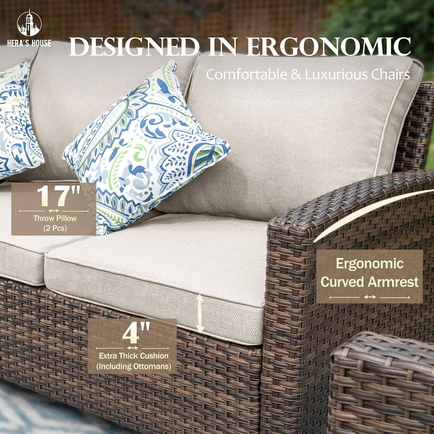 Outdoor Loveseat Patio Sofa, 2-Seat Wicker Couch with Waterproof Thick Cushions,