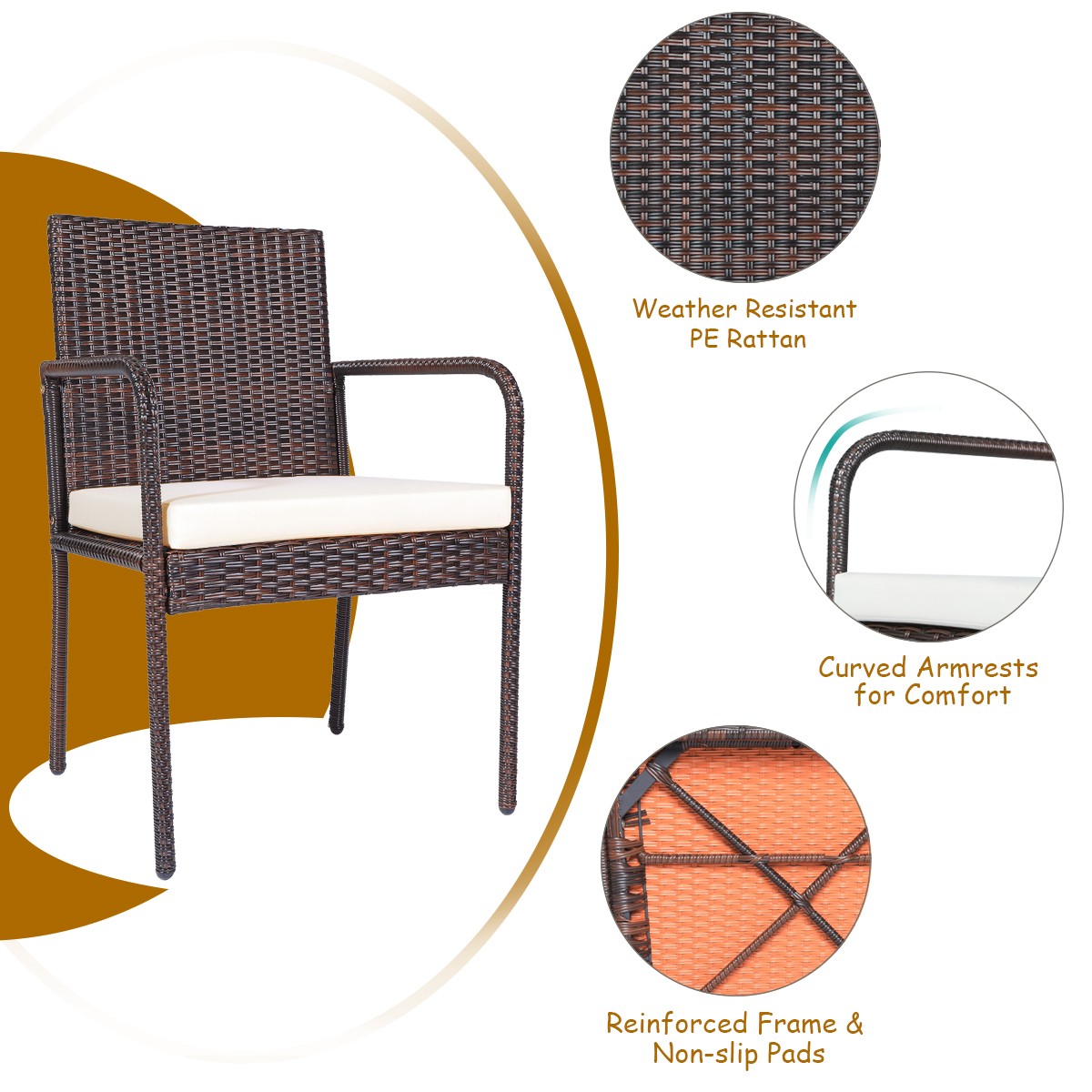 Patiojoy Patio 6PCS Rattan Dining Set Acacia Wood Tabletop Cushioned Chair