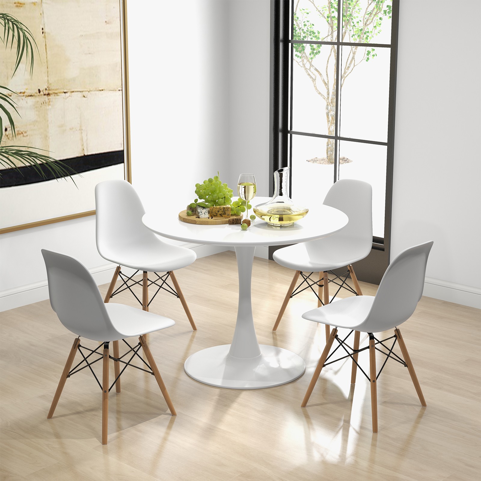Modern 5 PCS Dining Set Round Dining Table 4 Chairs for Small Space Kitchen