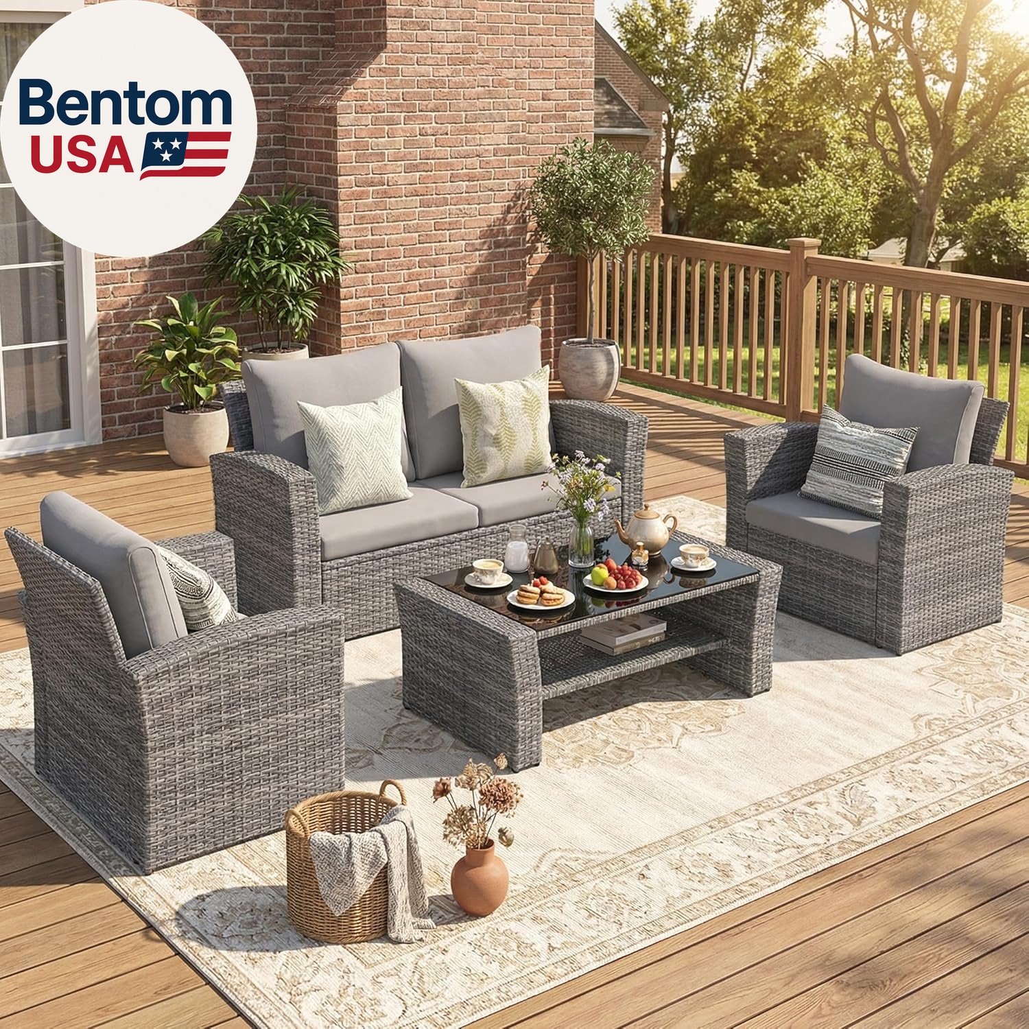 Patio Furniture Set, Wicker outside Outdoor Furniture for All Weather, Patio Sof