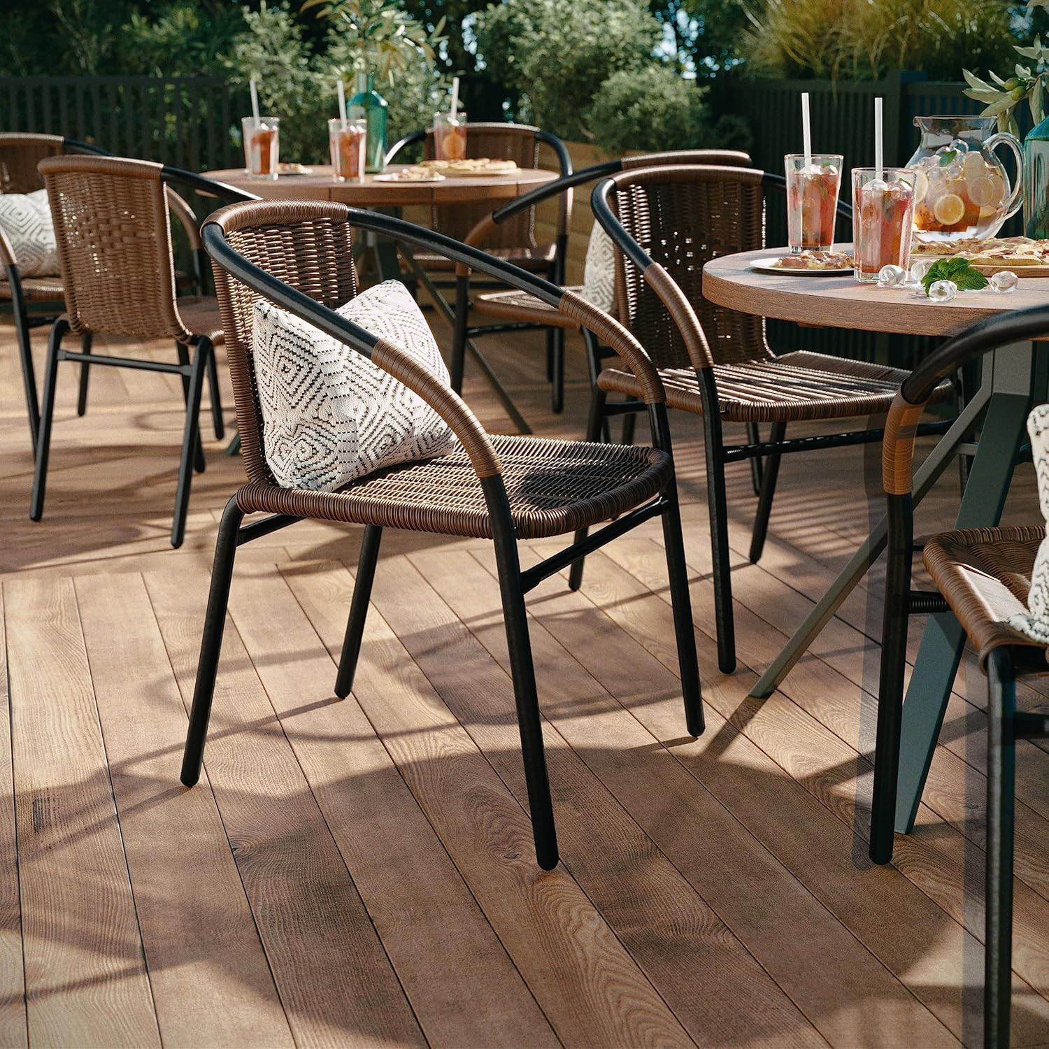 Lila Stackable Rattan Dining Chairs for Indoor/Outdoor, Set of 4, Brown