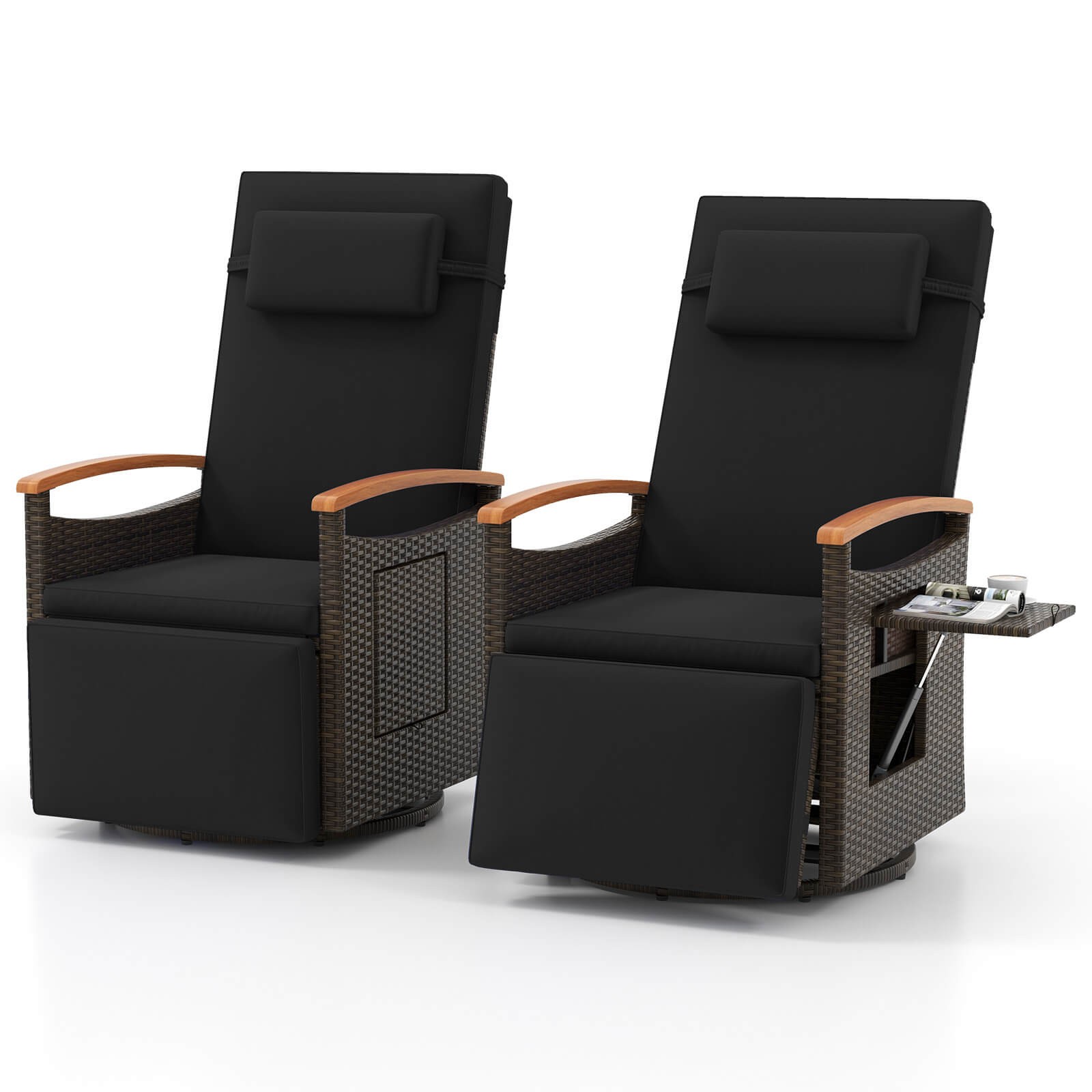 2PCS Outdoor 360° Swivel Rattan Recliner Chair Patio Wicker Chaise Lounge Chair