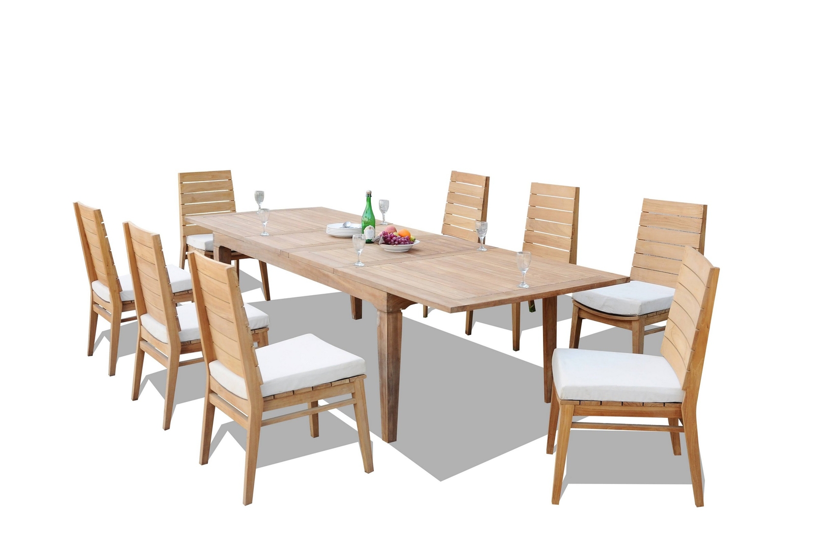 A-Grade Teak 9pc Dining Caranas Rect Table Charleston Stacking Armless Chair Set