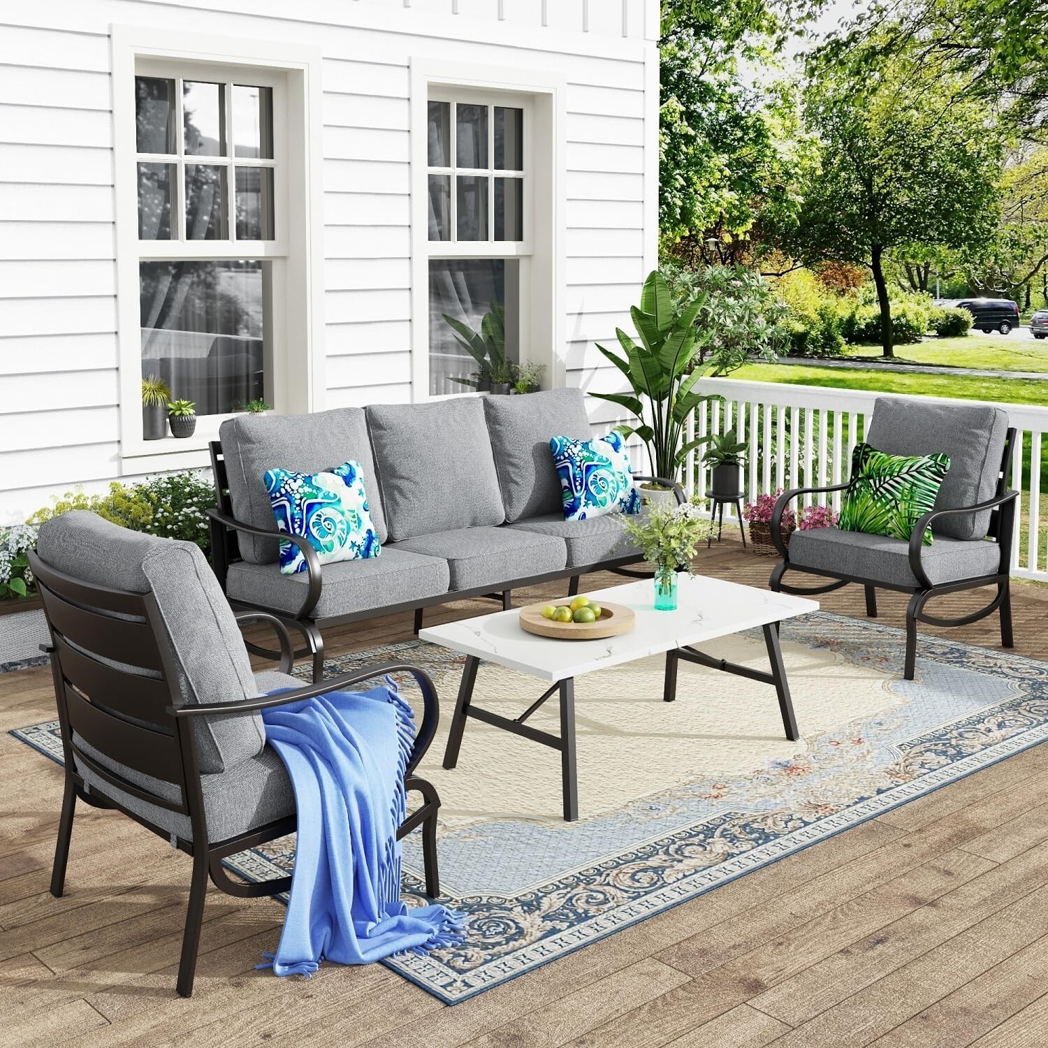 4 Pieces Patio Furniture Set Outdoor Conversation Set for Lawn Garden Backyard