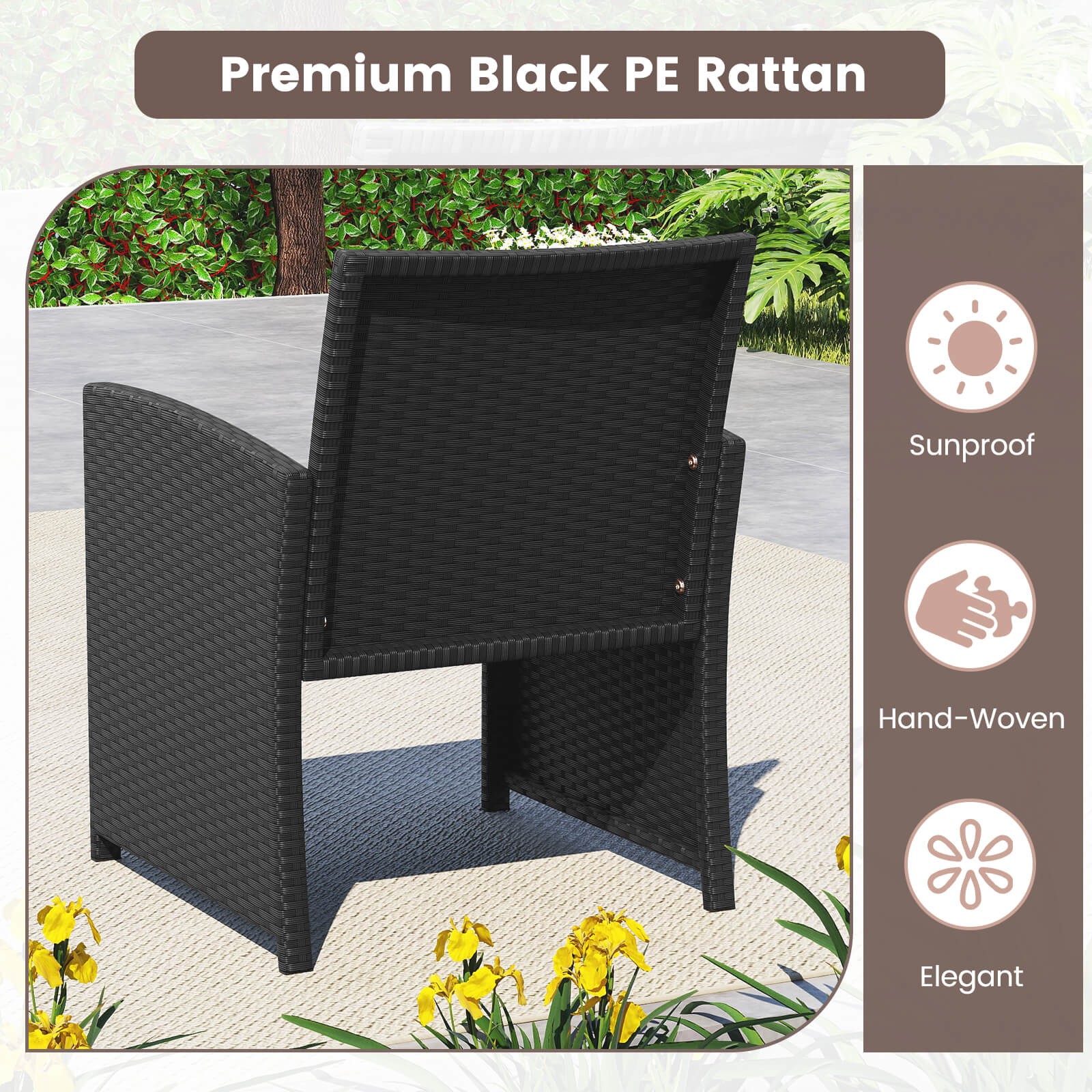 4 PCS Patio Conversation Set w/Seat Cushions & Tempered Glass Tabletop, Porch