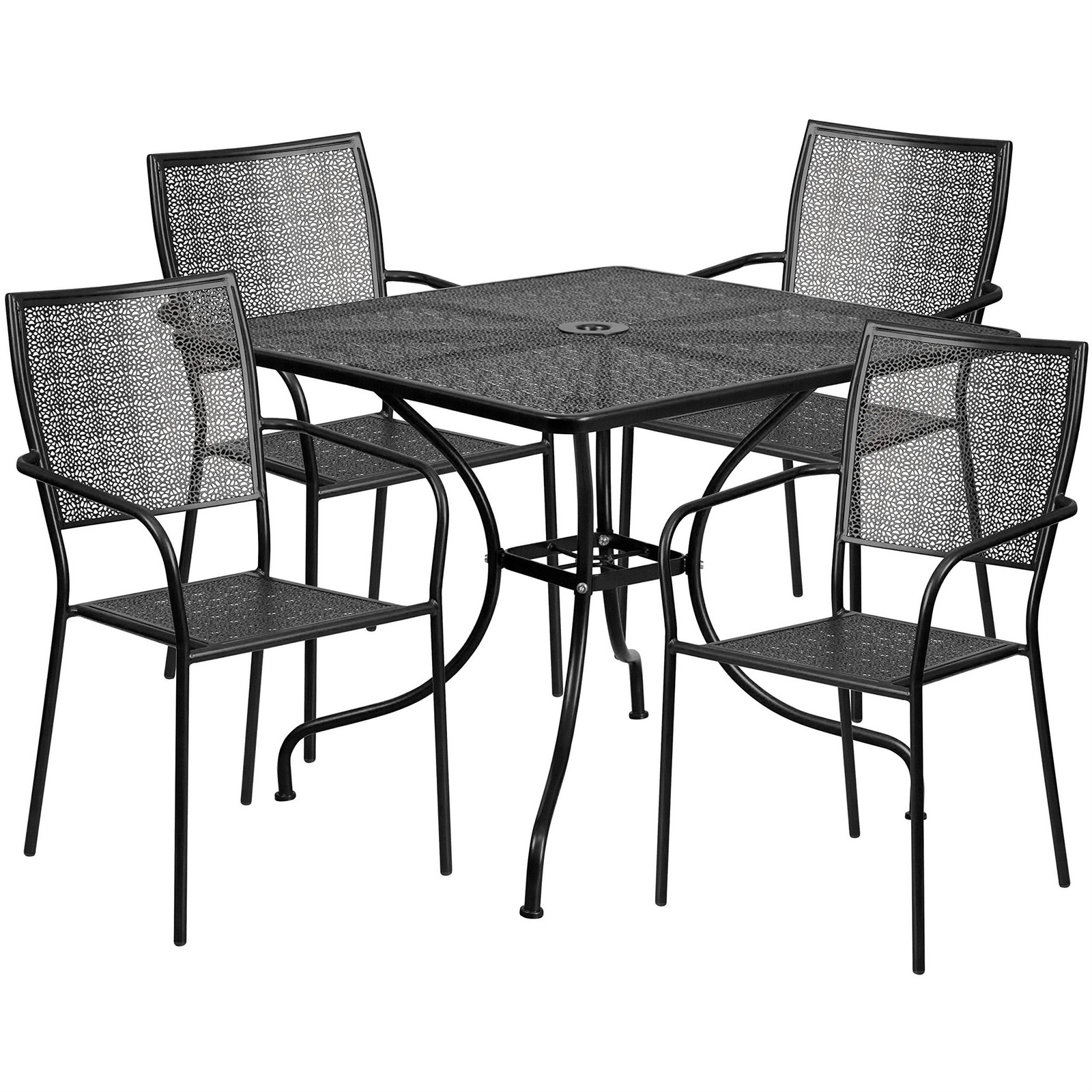 Bowery Hill 5 Piece 36″ Square Steel Flower Print Patio Dining Set in Black