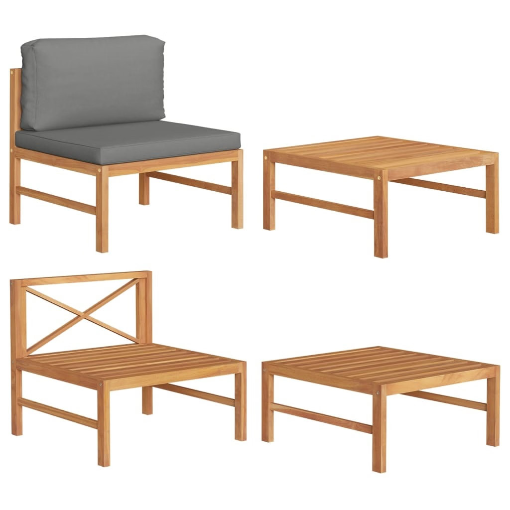 2 Piece Patio Lounge Set with Dark Gray Cushions Teak Wood