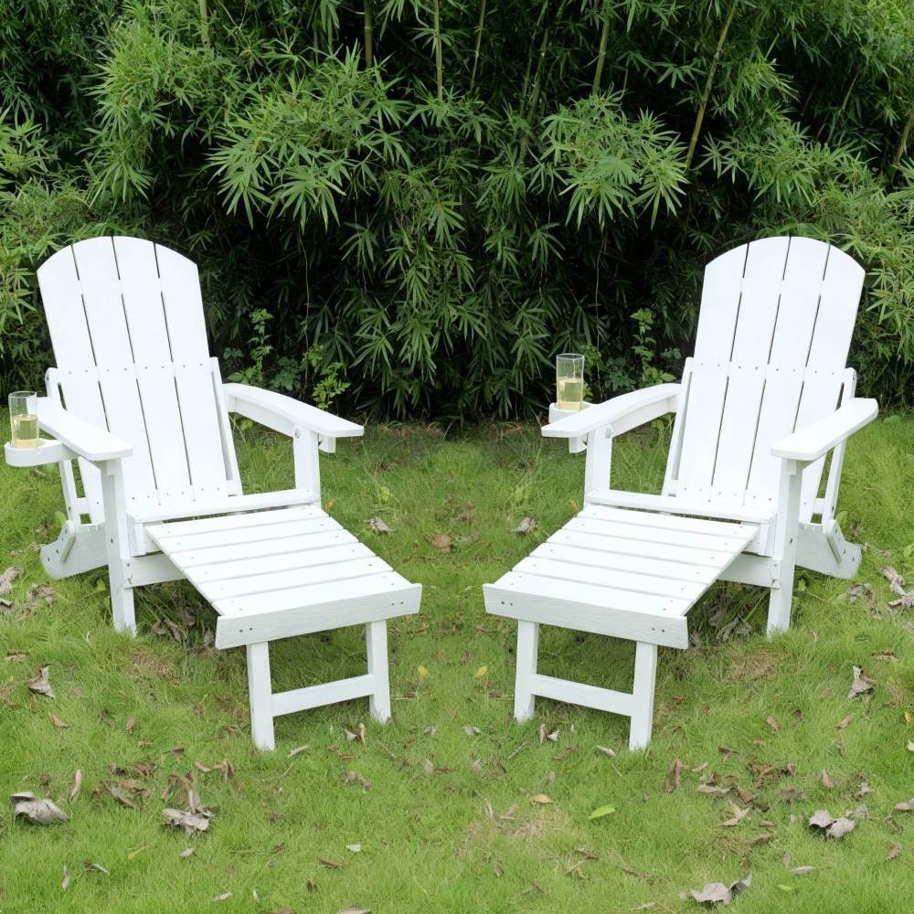 Foldable Patio Lounge Chair w/ Ottoman, Cup Holder & Adjustable Back