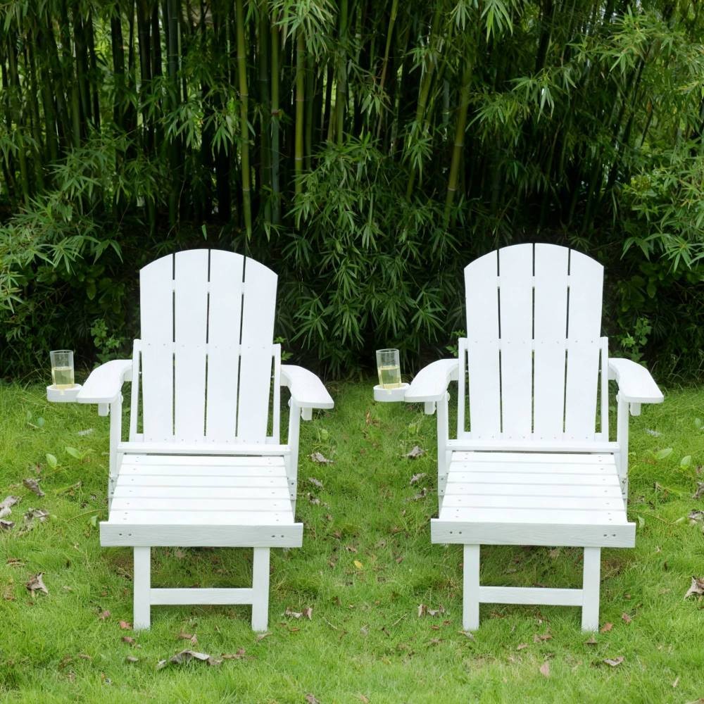 Foldable Patio Lounge Chair w/ Ottoman, Cup Holder & Adjustable Back