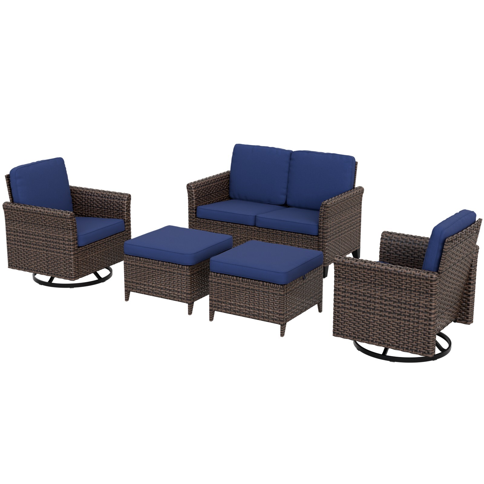 EAGLE PEAK 5PCS Wicker Outdoor Patio Furniture Set with Sofa,Chairs and Ottomans