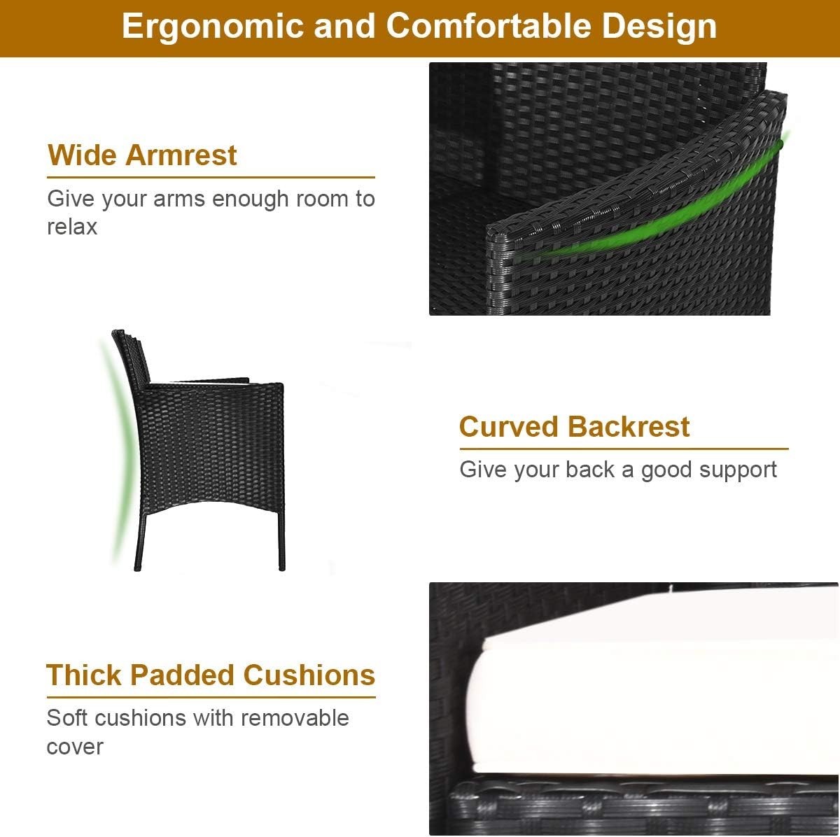 Ergonomic Wicker Outdoor Furniture Set—Removable Cushions & Chat Table Included