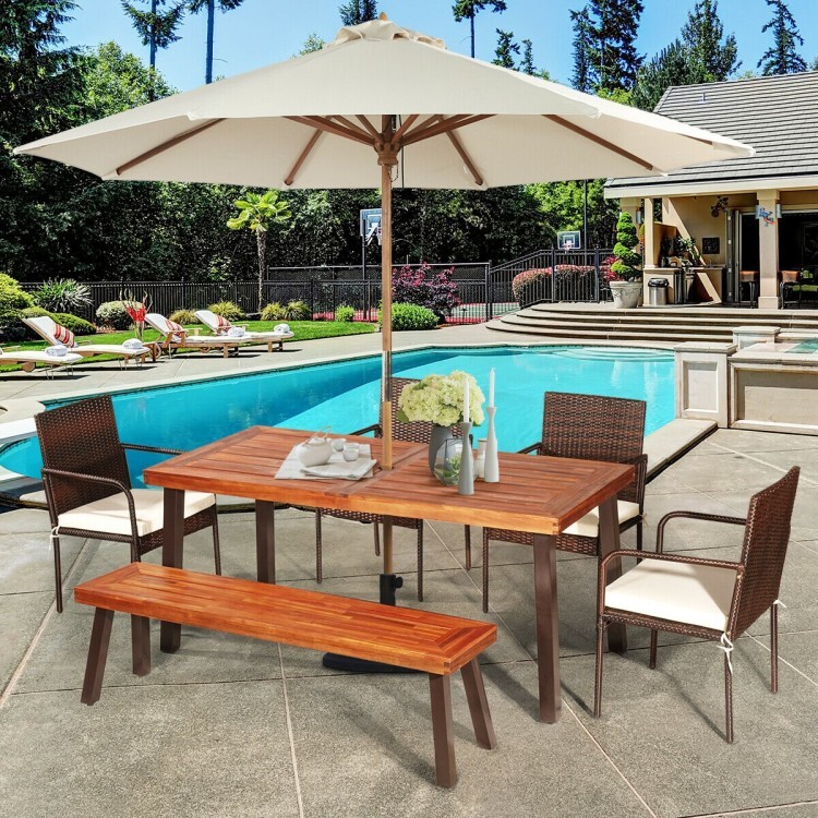 Patio Outdoor Garden Rectangle Furniture Dining Table w/Removable Umbrella Hole