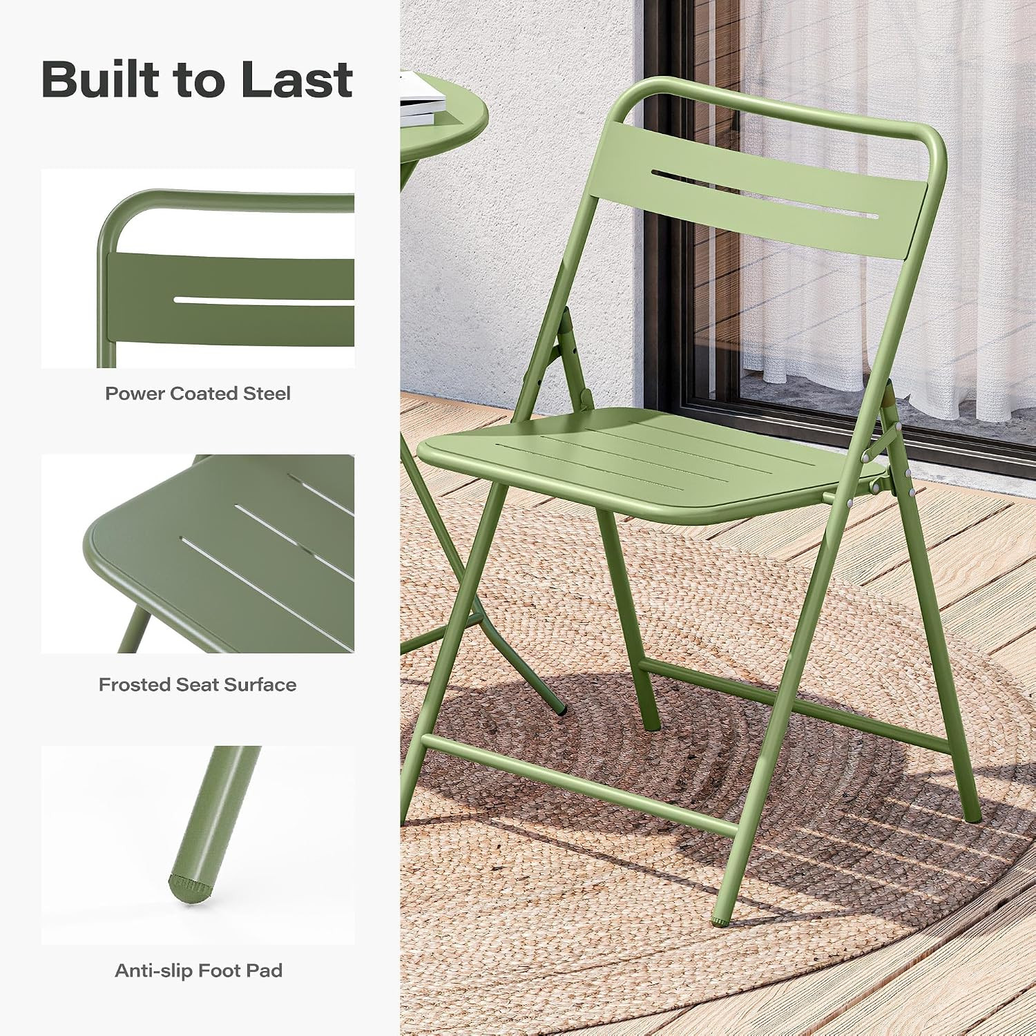 3-Piece Steel Folding Bistro Set, Premium Weather-Resistant Patio Table & 2 Chai