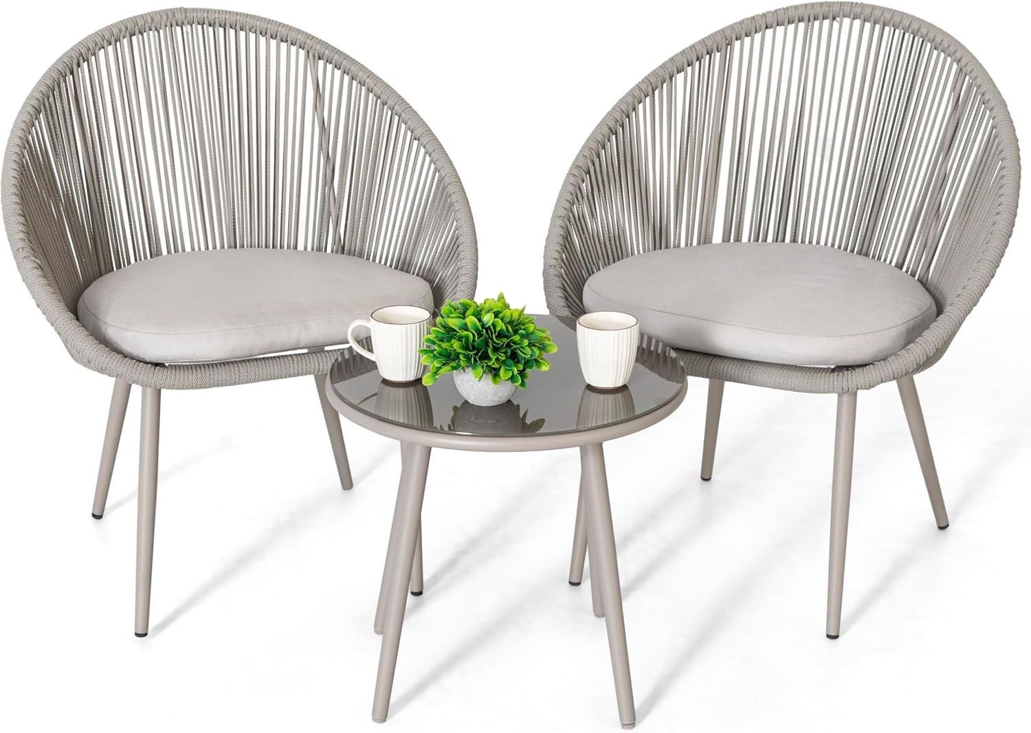 3 Piece Outdoor Bistro Set Woven Rope Conversation Patio Set All Weather Patio