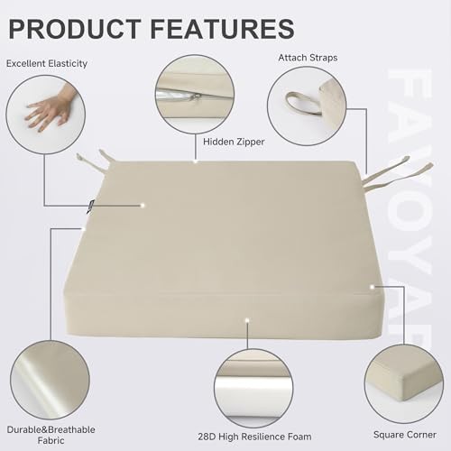 Patio Chair Cushionsch Waterproof Outdoor Seat Cushions 19 x 19 x 3 In Beige