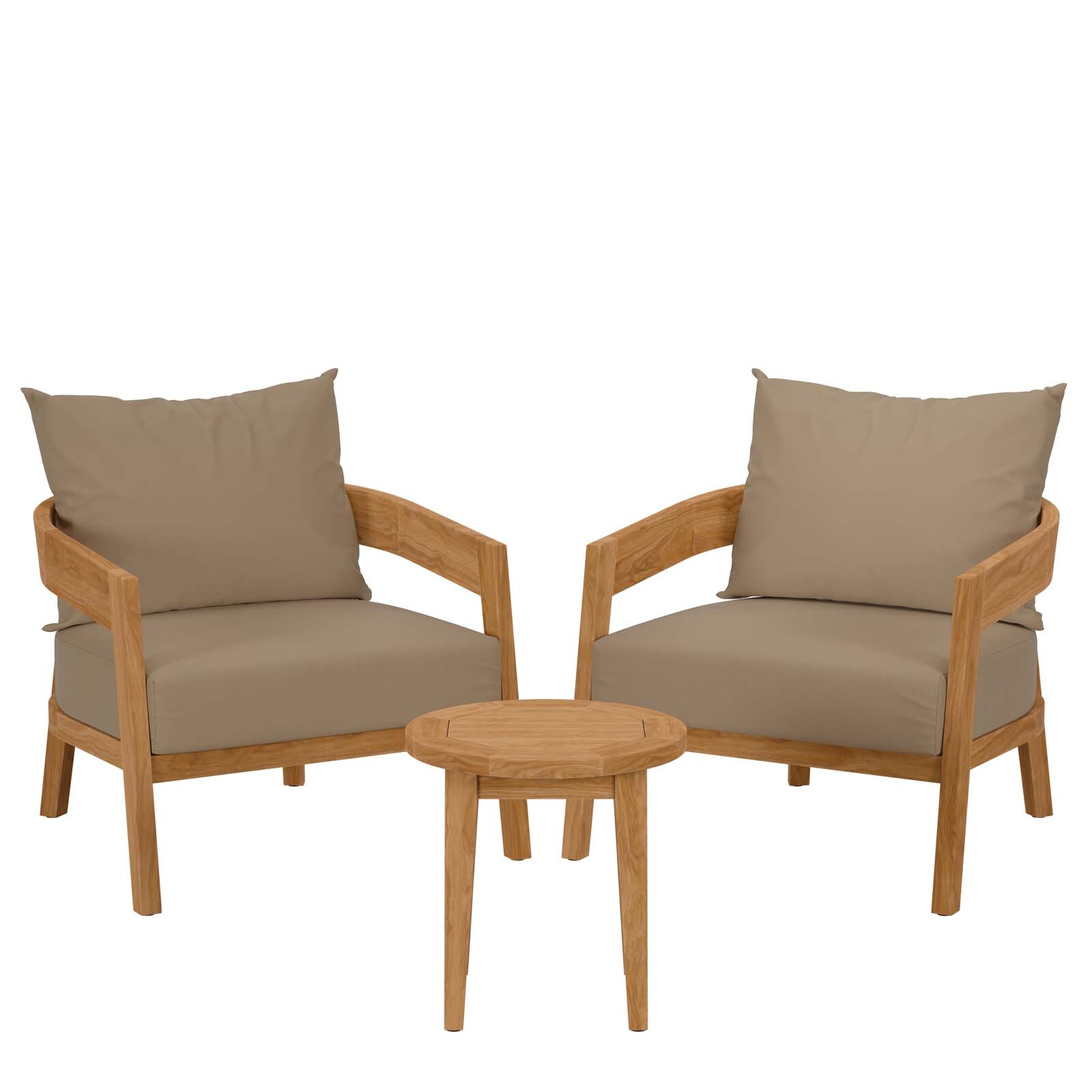 Modway Brisbane 3-Piece Teak Wood Outdoor Patio Set in Natural Light Brown