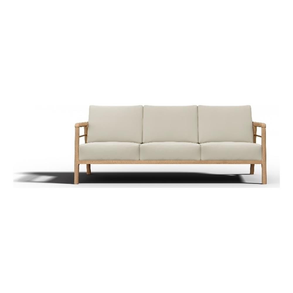 Pemberly Row Traditional 86″ Teak Deep Seating Outdoor Sofa with Cushion in Tan
