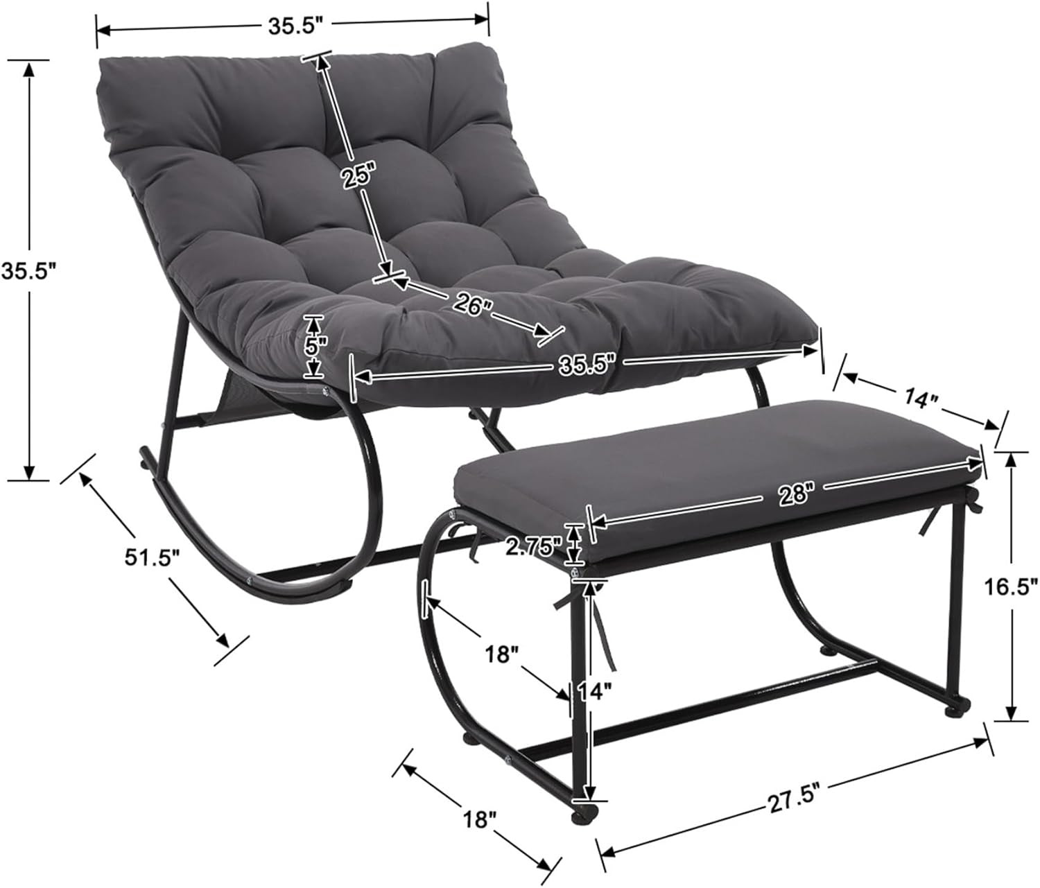 Upholstered Outdoor Rocking Chairs, Modern Patio Rocking Chair Set of 2 with Foo