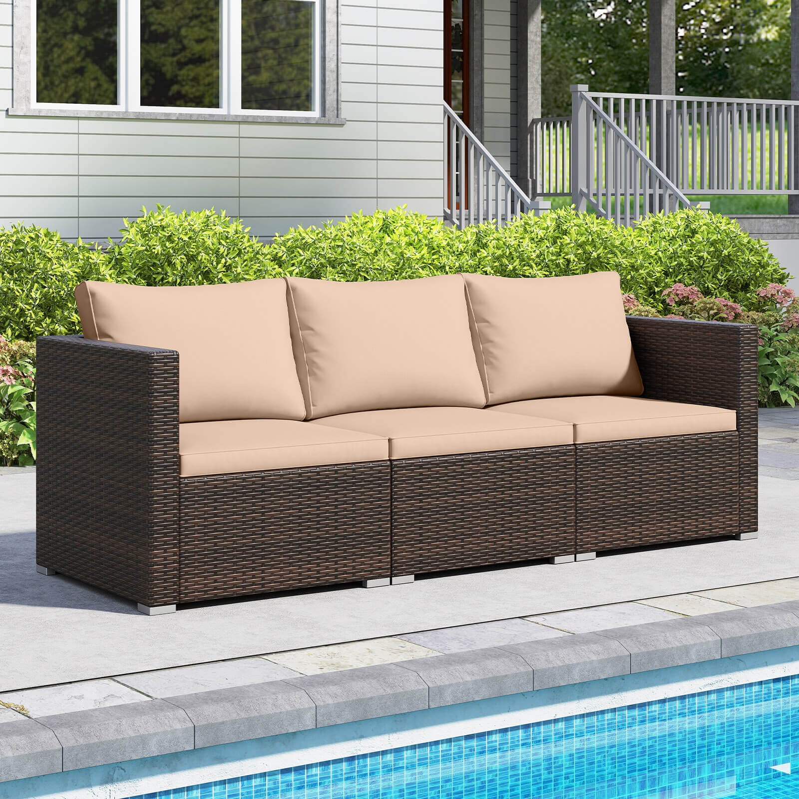 3PCS Patio Sectional Sofa Set w/Right Arm Sofa & Left Arm Sofa, Soft Cushions