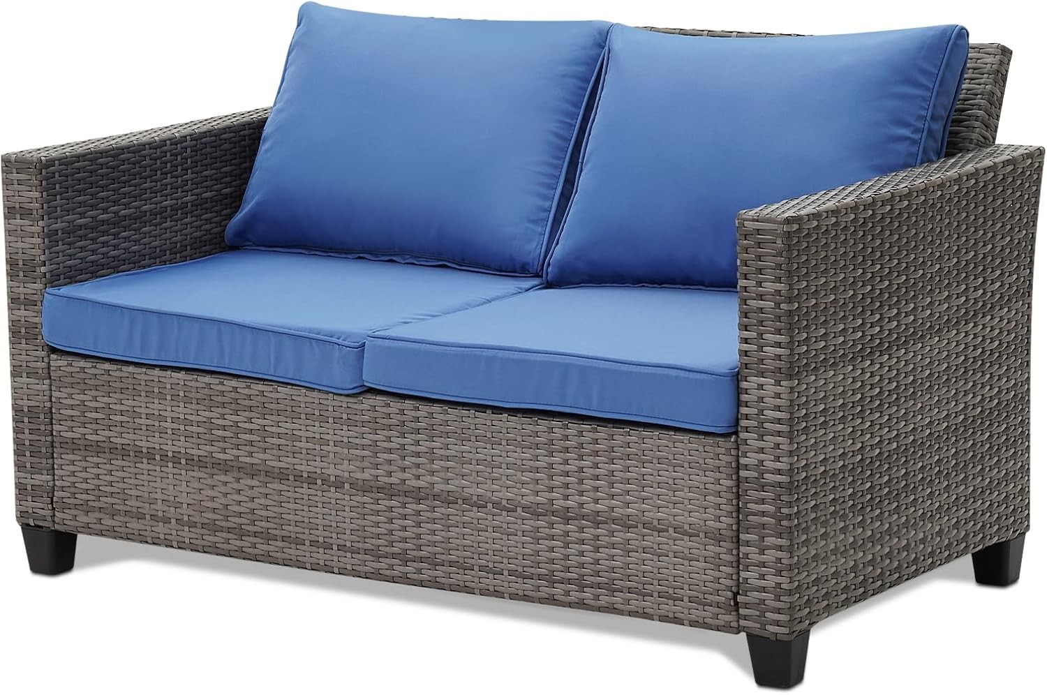 Wicker Loveseat Patio Furniture Couch W/ Removable Cushions All Weather PE